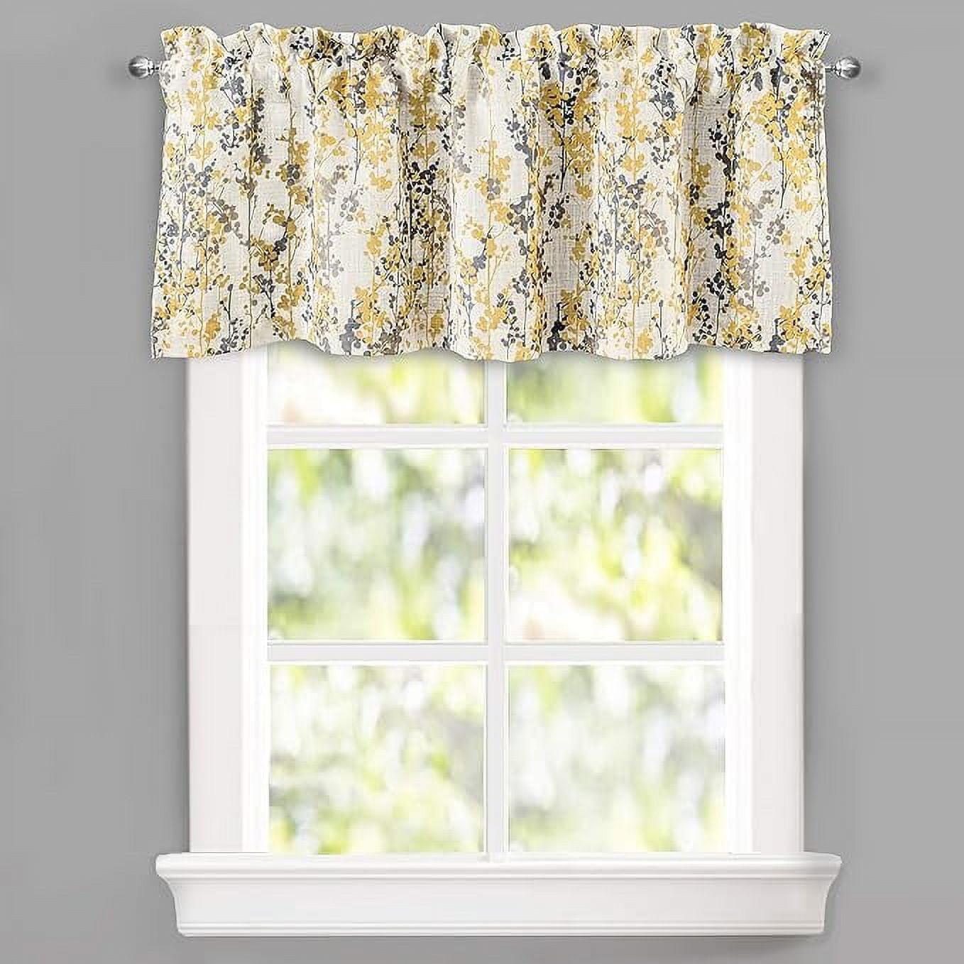 Golden Yellow and Gray Floral Linen Blend Blackout Valance