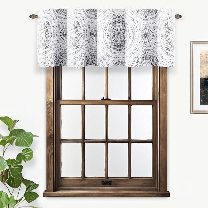 Gray Medallion Pattern Thermal Insulated Rod Pocket Valance