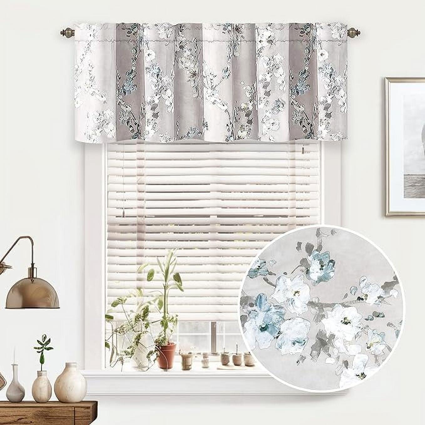 Mackenzie Blue and Gray Floral Polyester Rod Pocket Valance