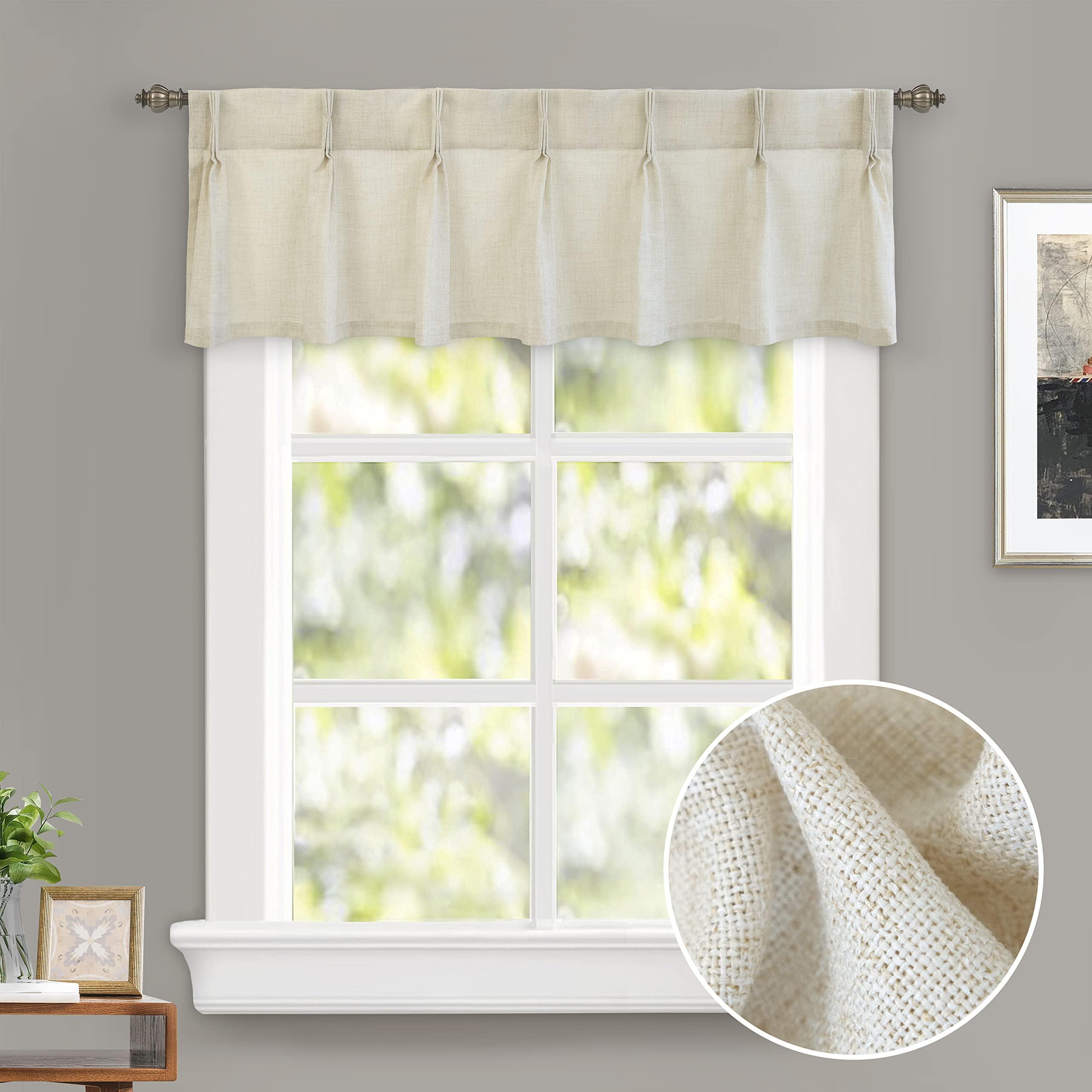 DriftAway Pinch Pleat Valance Kitchen Curtains Linen Textured Short Curtains for Small Window Bathroom 2 Panels Cafe Curtains Back Tabs Farmhouse Rustic Curtain 30 x 24 Inches Light Linen