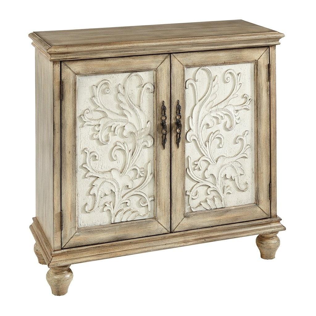 Grayson Cream and Brown Floral 2-Door Cabinet with Adjustable Shelf