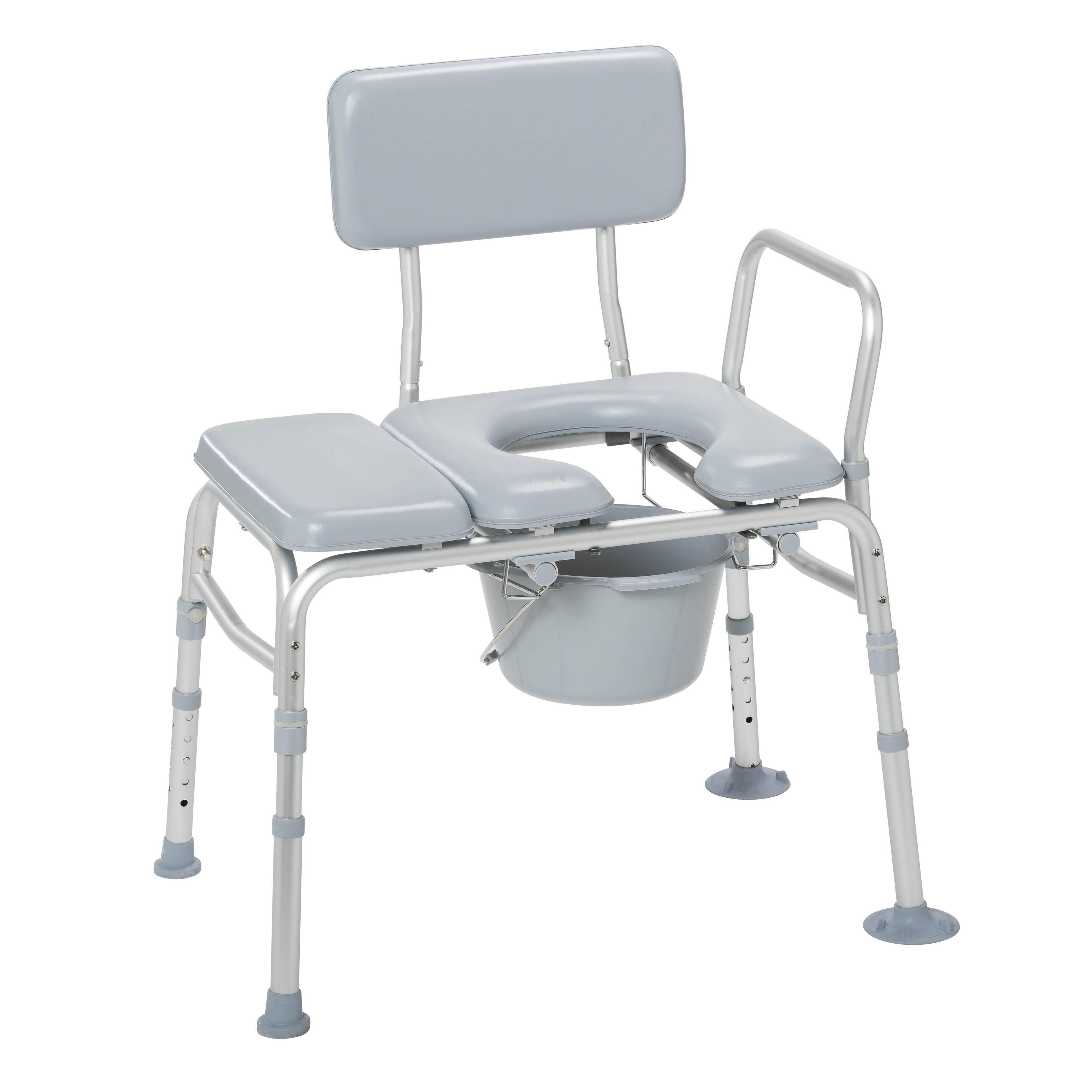 Gray Aluminum Cushioned Transfer Bench with Commode