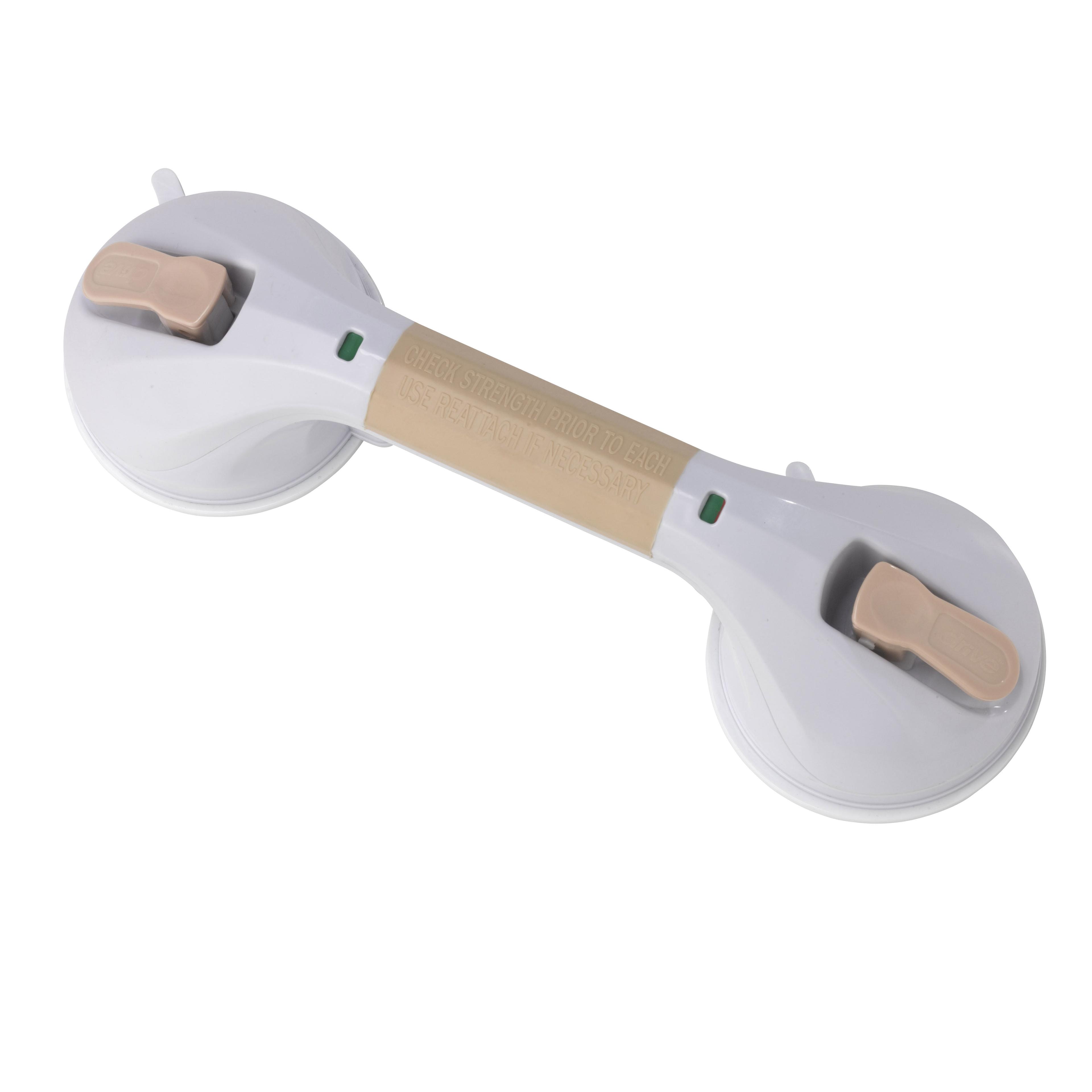 12" White and Beige Suction Cup Grab Bar with Safety Indicator