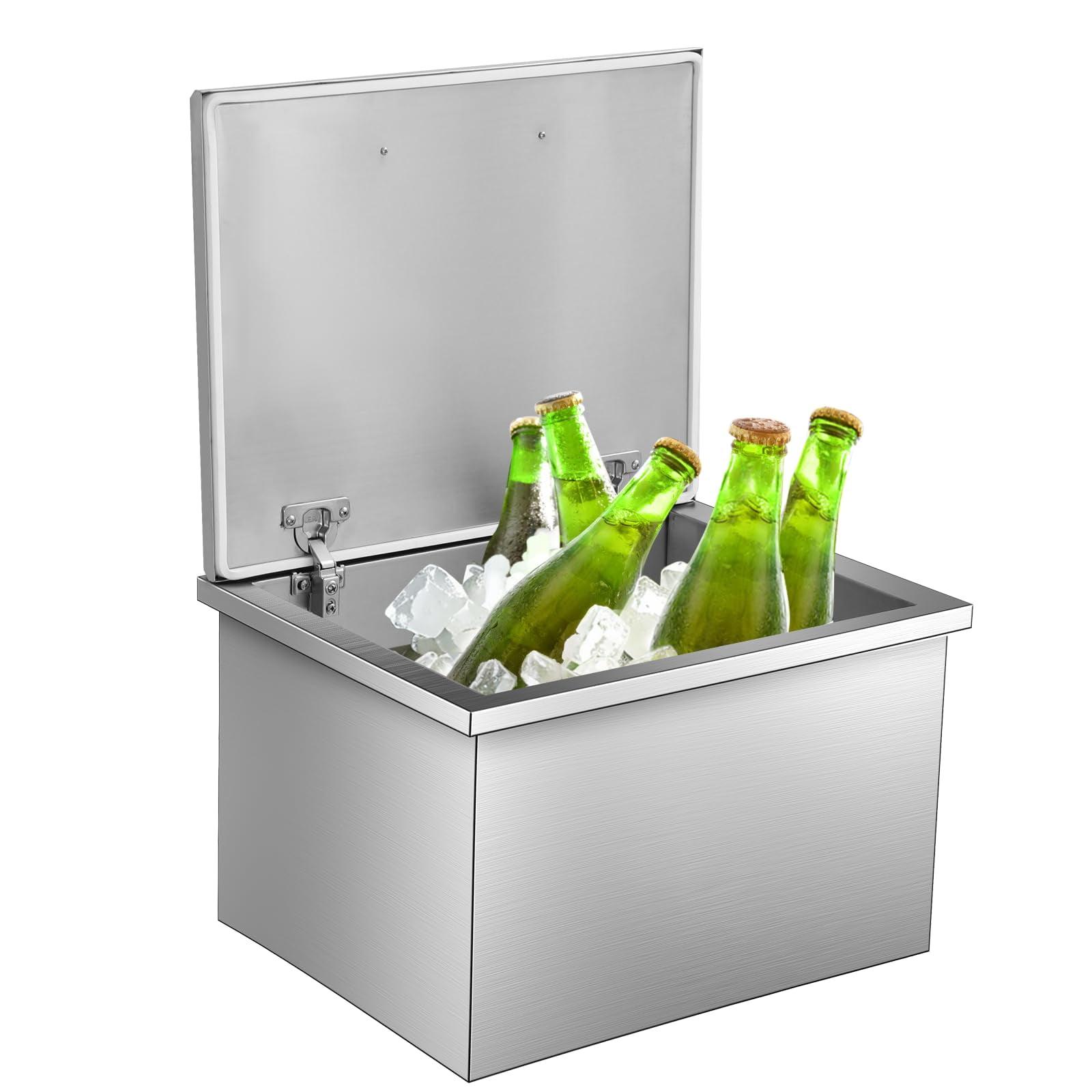 Stainless Steel 46.7QT Drop-In Ice Chest with Hinged Cover