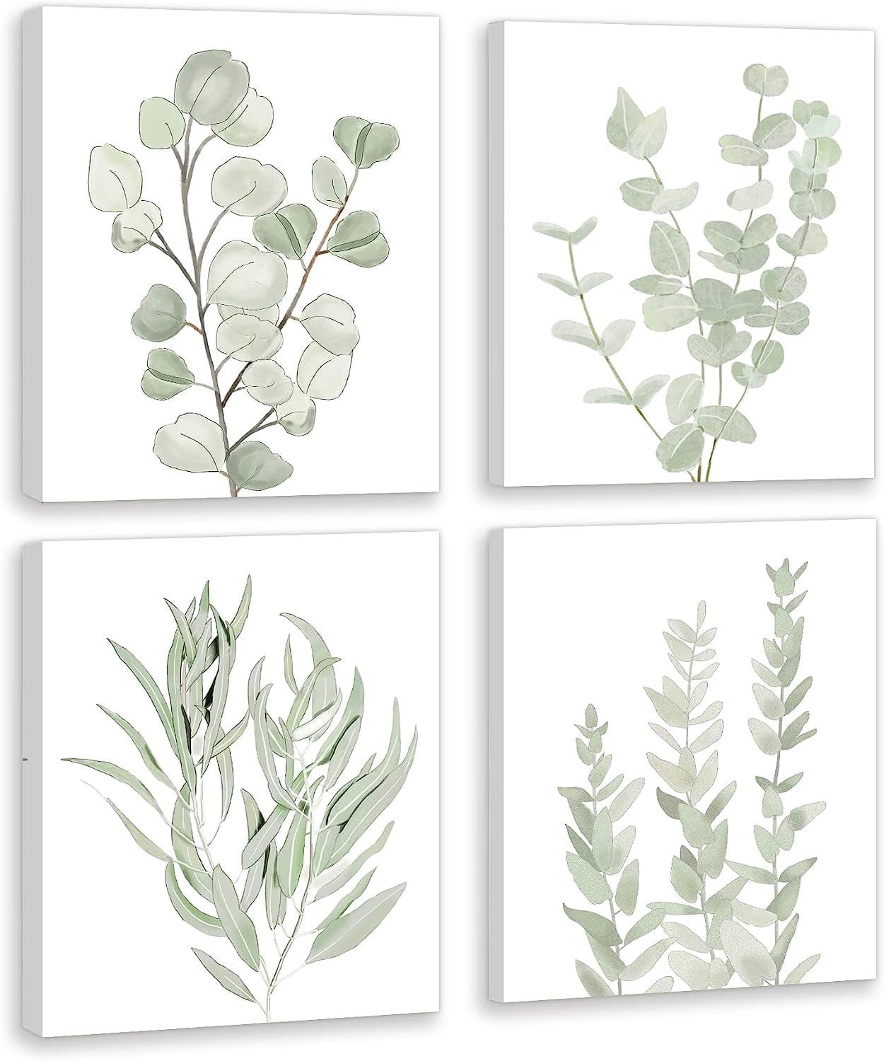 Framed Light Green Botanical Canvas Wall Art Set of 4