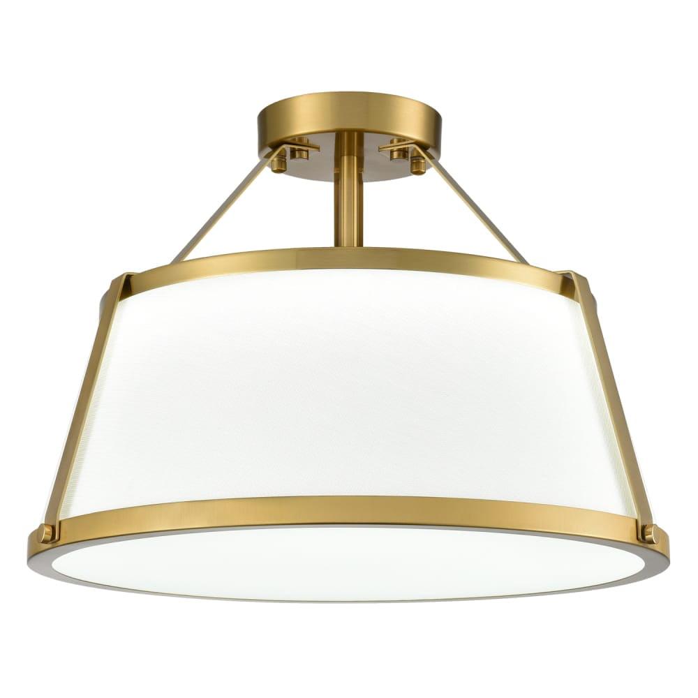 Gold and White Drum LED Ceiling Light with Fabric Shade