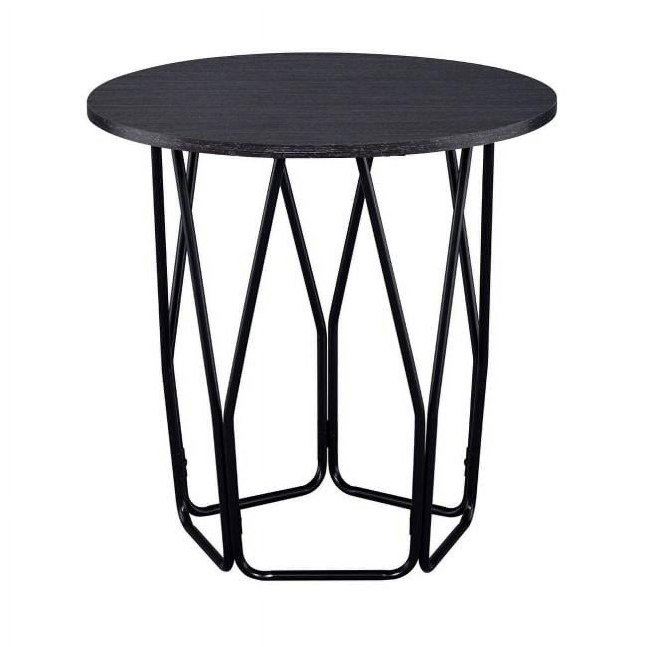 Espresso & Black Round Drum End Table - 22" Wood & Metal