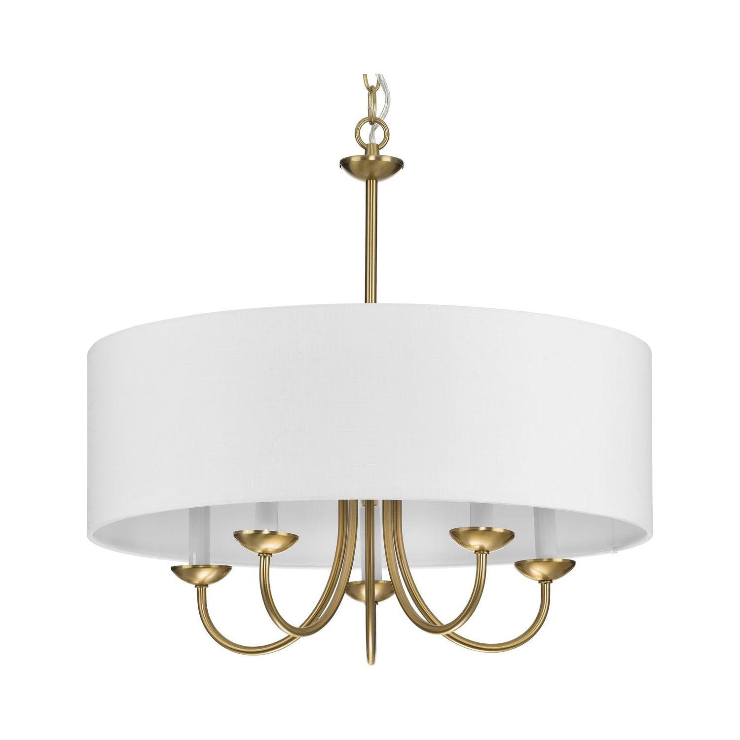 Progress Lighting, Drum Shade Collection, 5-Light Chandelier, Brushed Bronze, White Textured Fabric Shade, Material: Steel