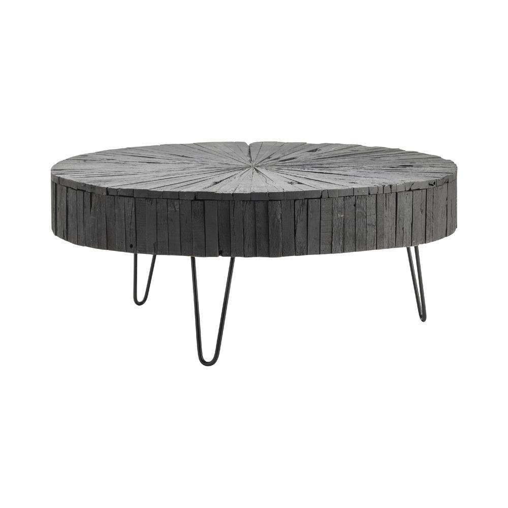 Drummond 42" Black Wood and Metal Round Coffee Table