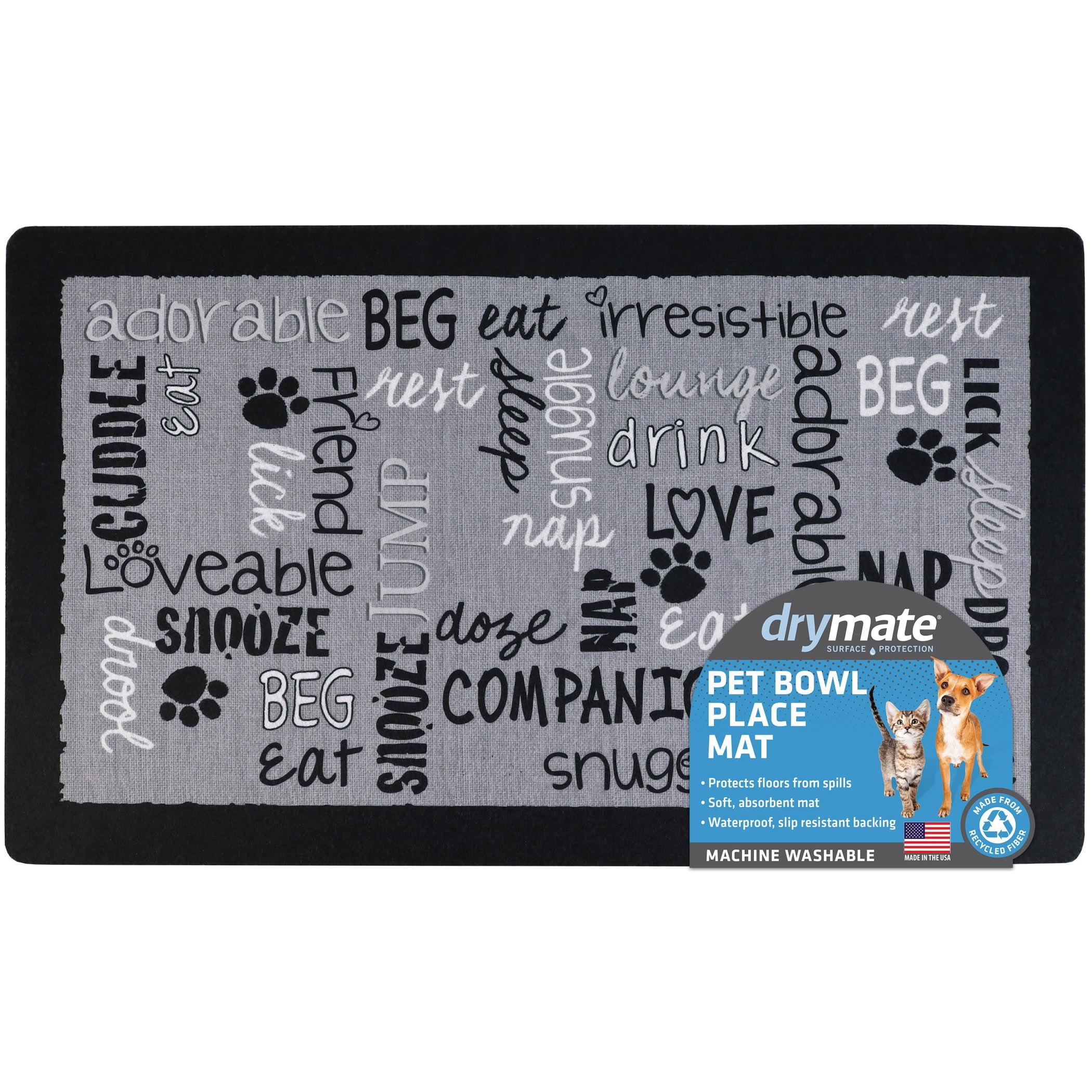 Drymate Pet Bowl Placemat, Dog & Cat Food Feeding Mat - Absorbent Fabric, Waterproof Backing, Slip-Resistant - Machine Washable/Durable (12” x 20”) (Linen Black)