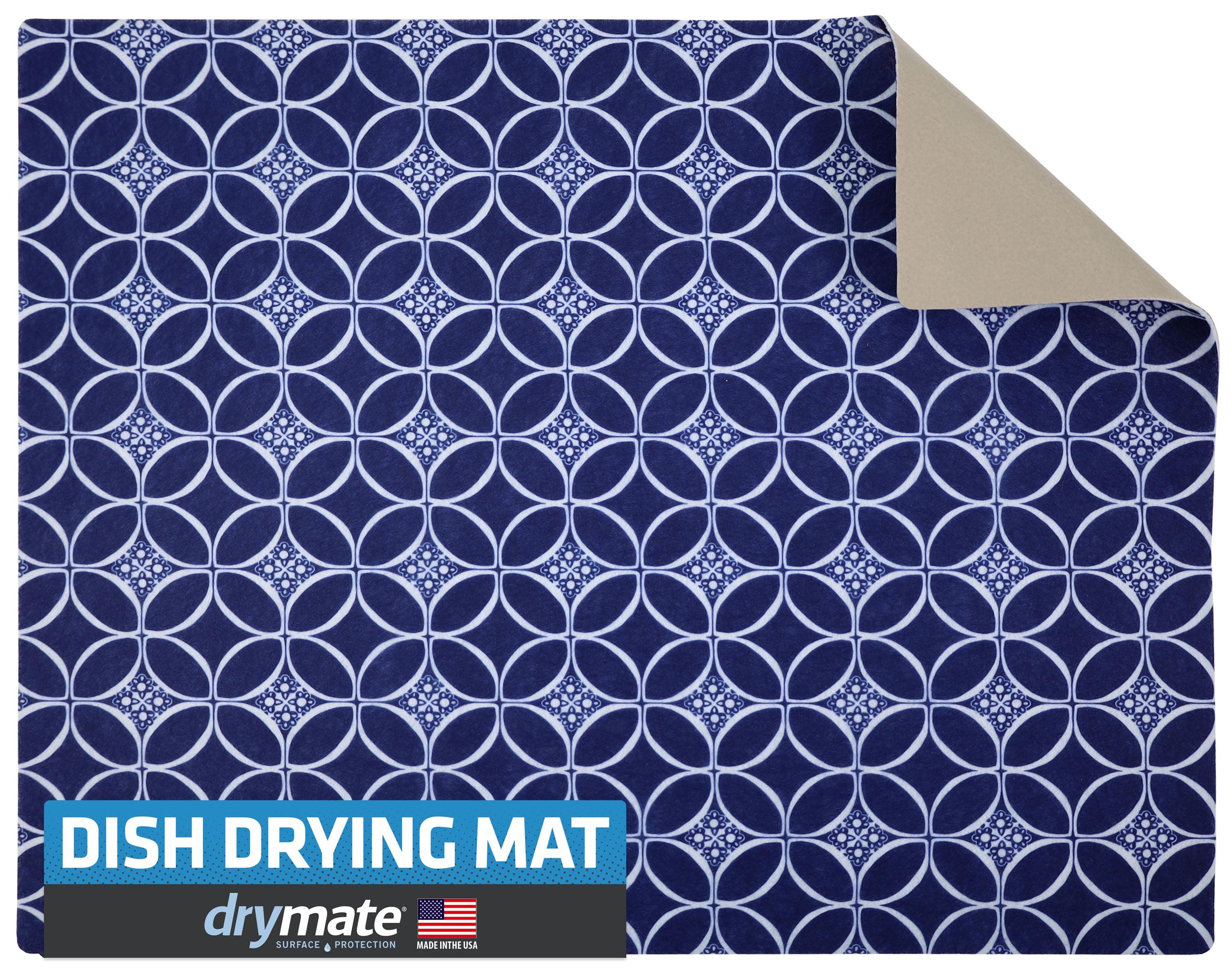 Drymate XL Dish Drying Mat, Oversized (19”x24”), Low-Profile, Super Absorbent, Quick Dry Fabric, Waterproof & Slip-Resistant, for Kitchen Counter, Trimmable, Easy to Clean (USA Made)(Indigo)