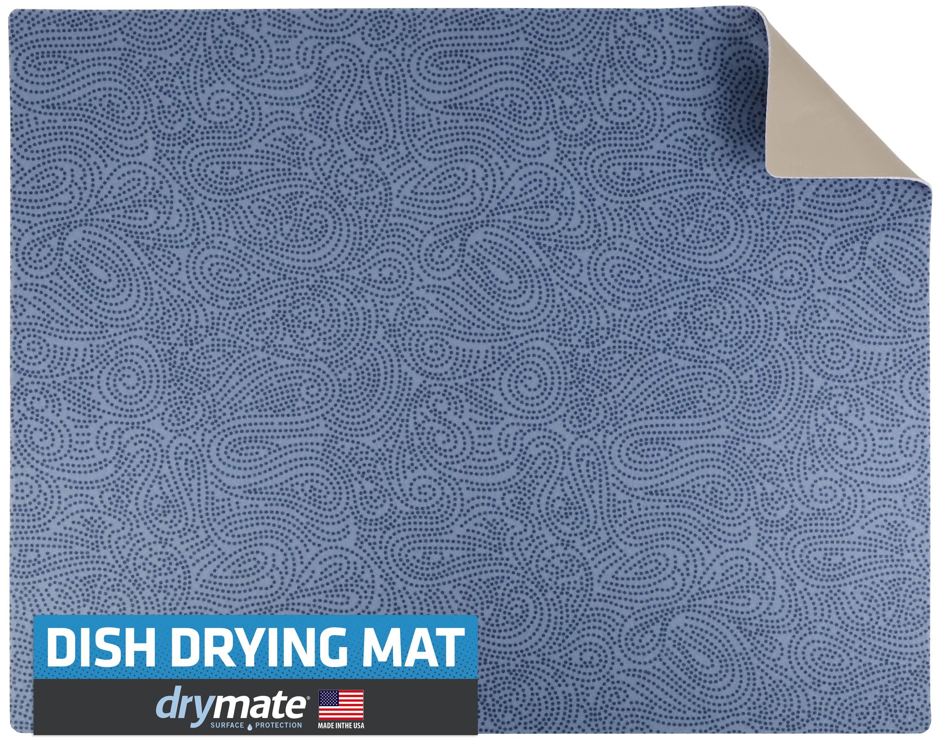 Blue Oversized Low-Profile Dish Drying Mat with Waterproof Backing