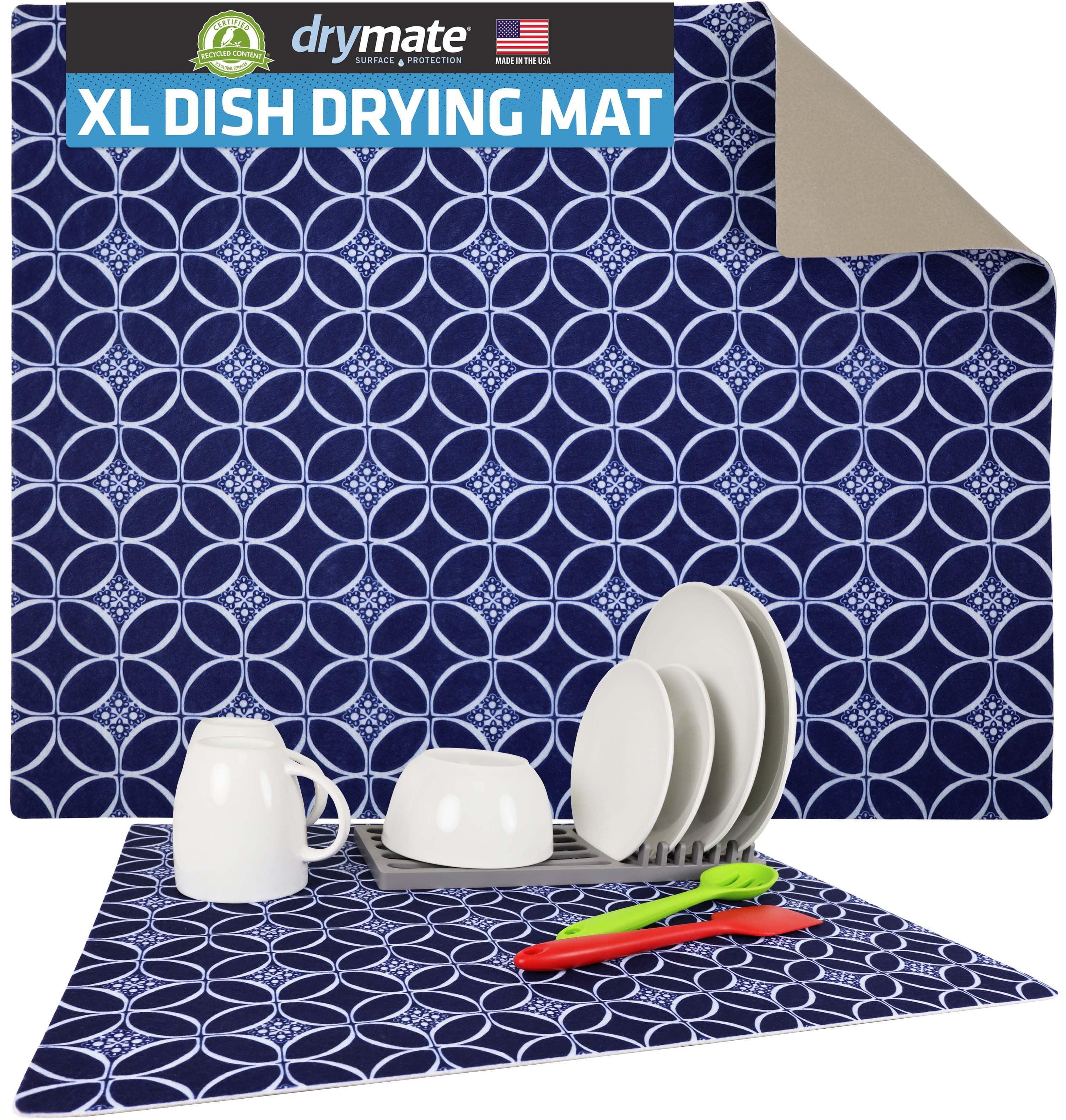 Low-Profile Dish Drying Mat, Drip Pad For Kitchen Counter - Thin/Absorbent/Waterproof/Easy To Clean