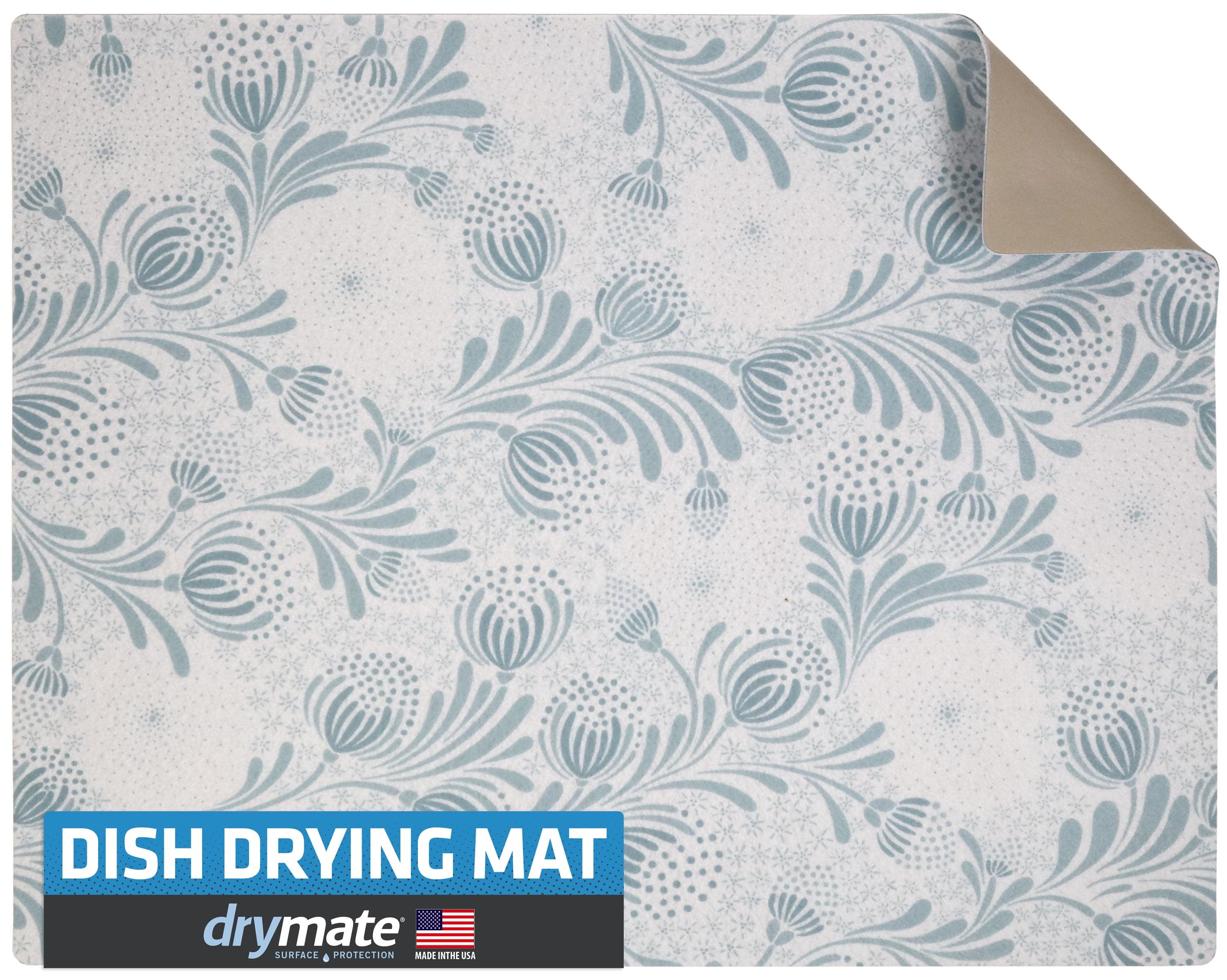 Light Blue Floral Oversized Waterproof Dish Drying Mat