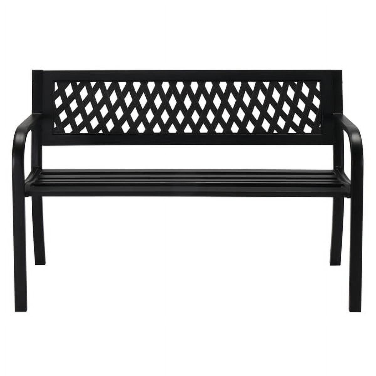 Gardenised Outdoor Steel 47 Park Bench for Yard, Patio, Garden and Deck, Black Weather Resistant Porch Bench, Park Seating