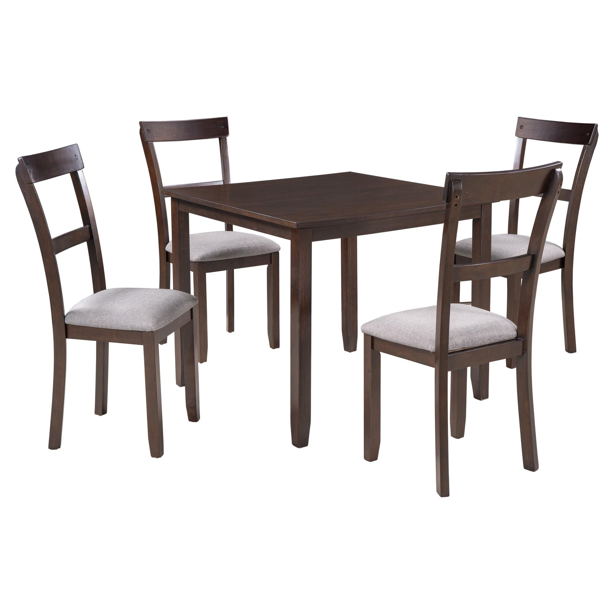 Espresso Wood 5-Piece Dining Set with Gray Cushions