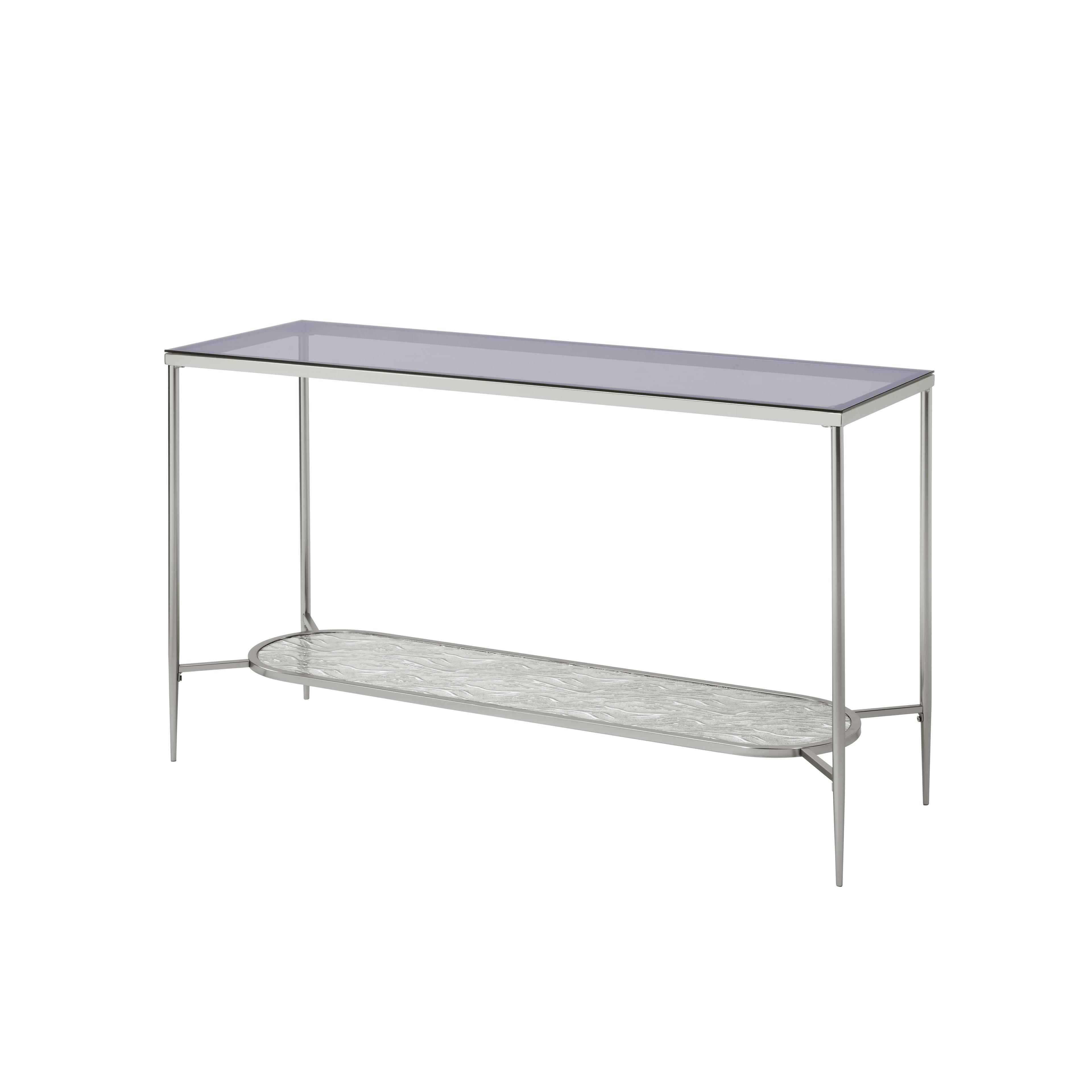 Silver Metal and Glass Sofa Table with Storage Shelf