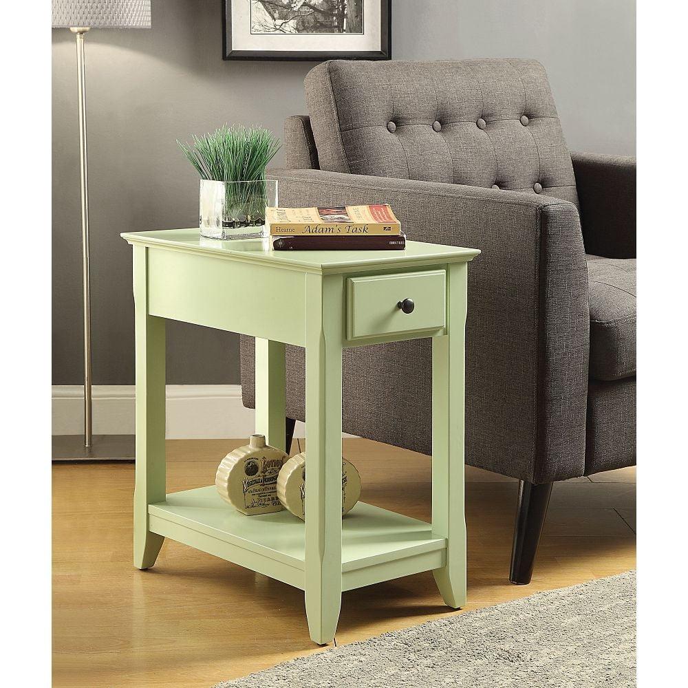 Acme Furniture 13" Bertie Accent Table Light Green Finish: Wood Composite, Beveled Edges, Drawer Storage, No Assembly Required