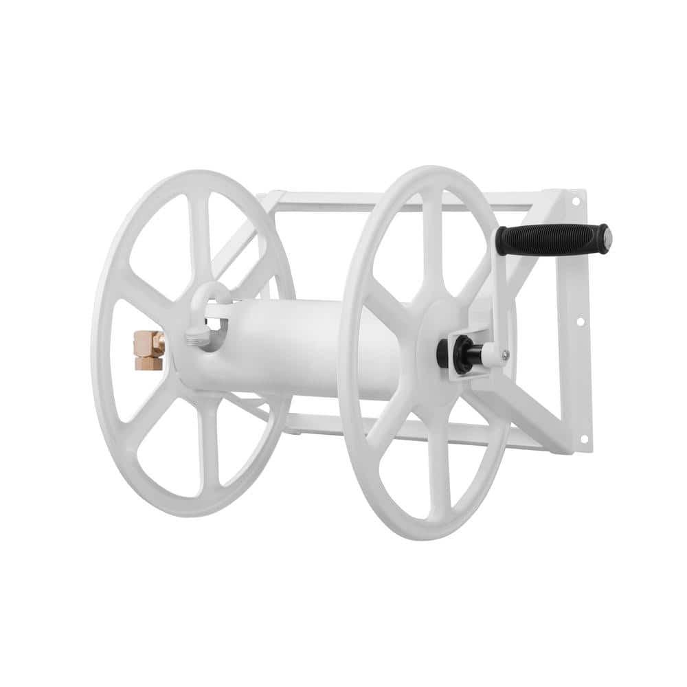 200 ft. White Steel Dual Mount Wall Mounted Garden Hose Reel