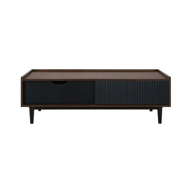 Manhattan Comfort Duane Ribbed Coffee Table with Drawer and Shelf Dark Brown/Black: Rectangular, MDF, Living Room Furniture