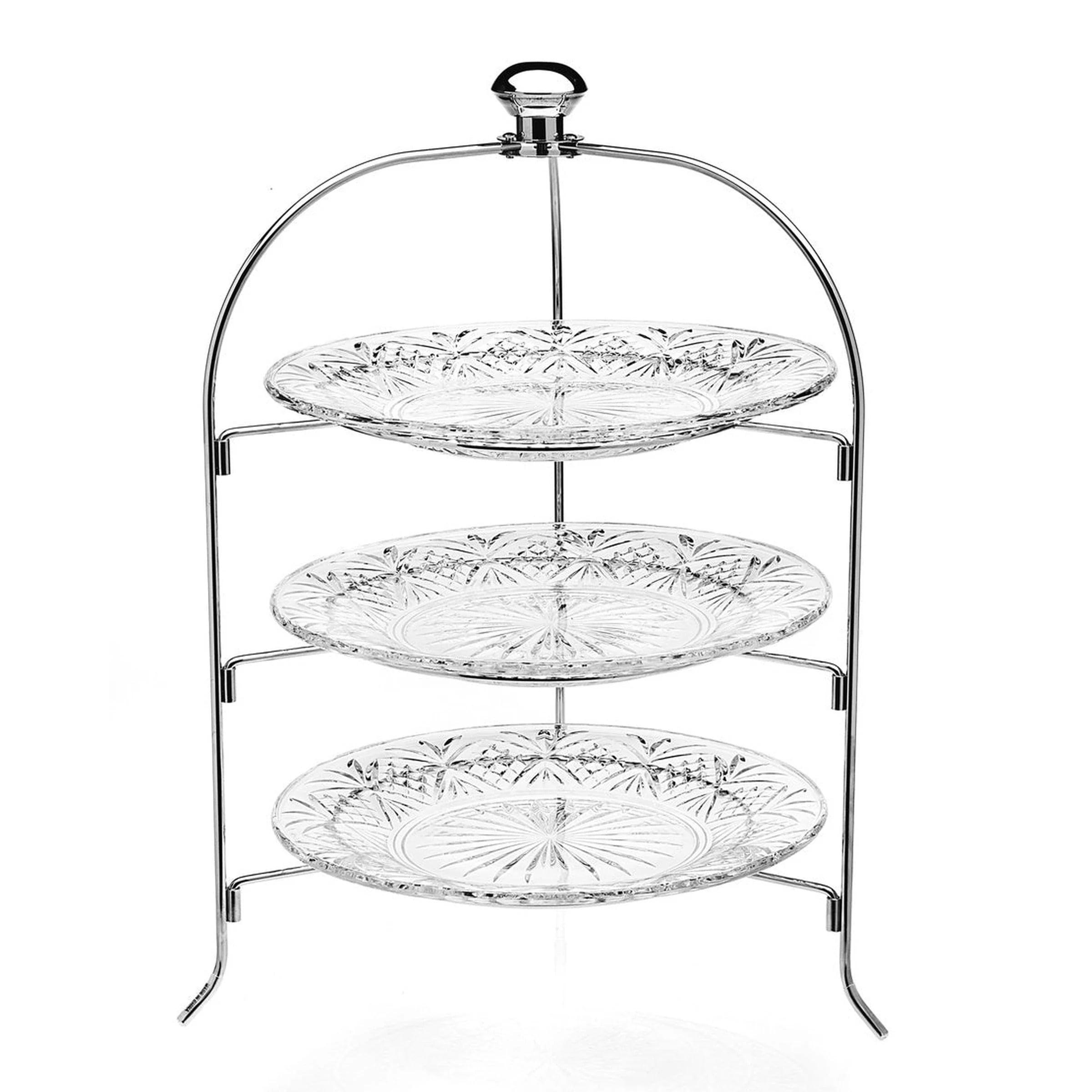 Elegant Dublin Crystal 3-Tiered Round Serving Stand, Traditional Design