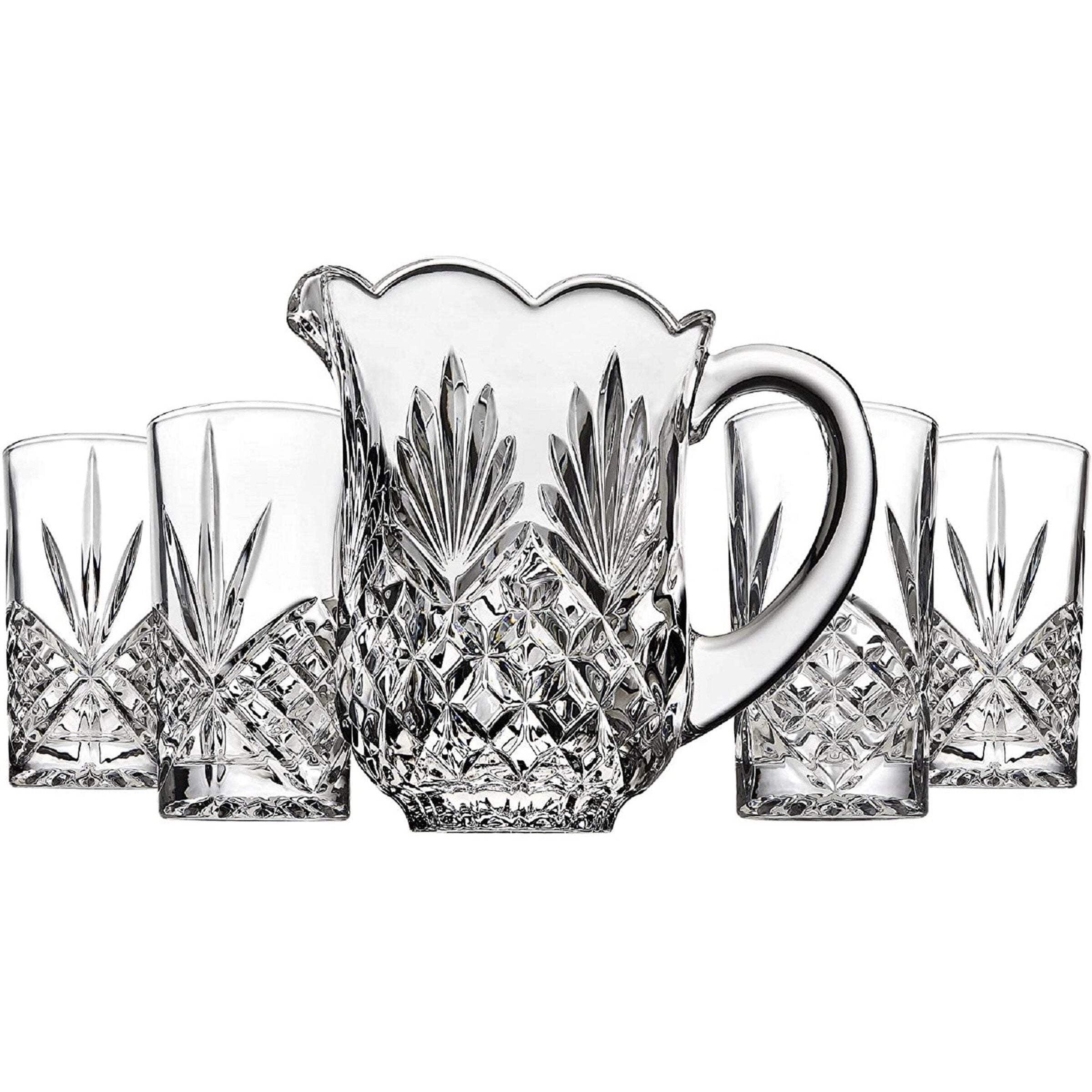 Godinger Silver 5pc Dublin Crystal Pitcher and Highball Set: Hand Wash, Clear Crystal, Service for 4, Hot/Cold Beverages