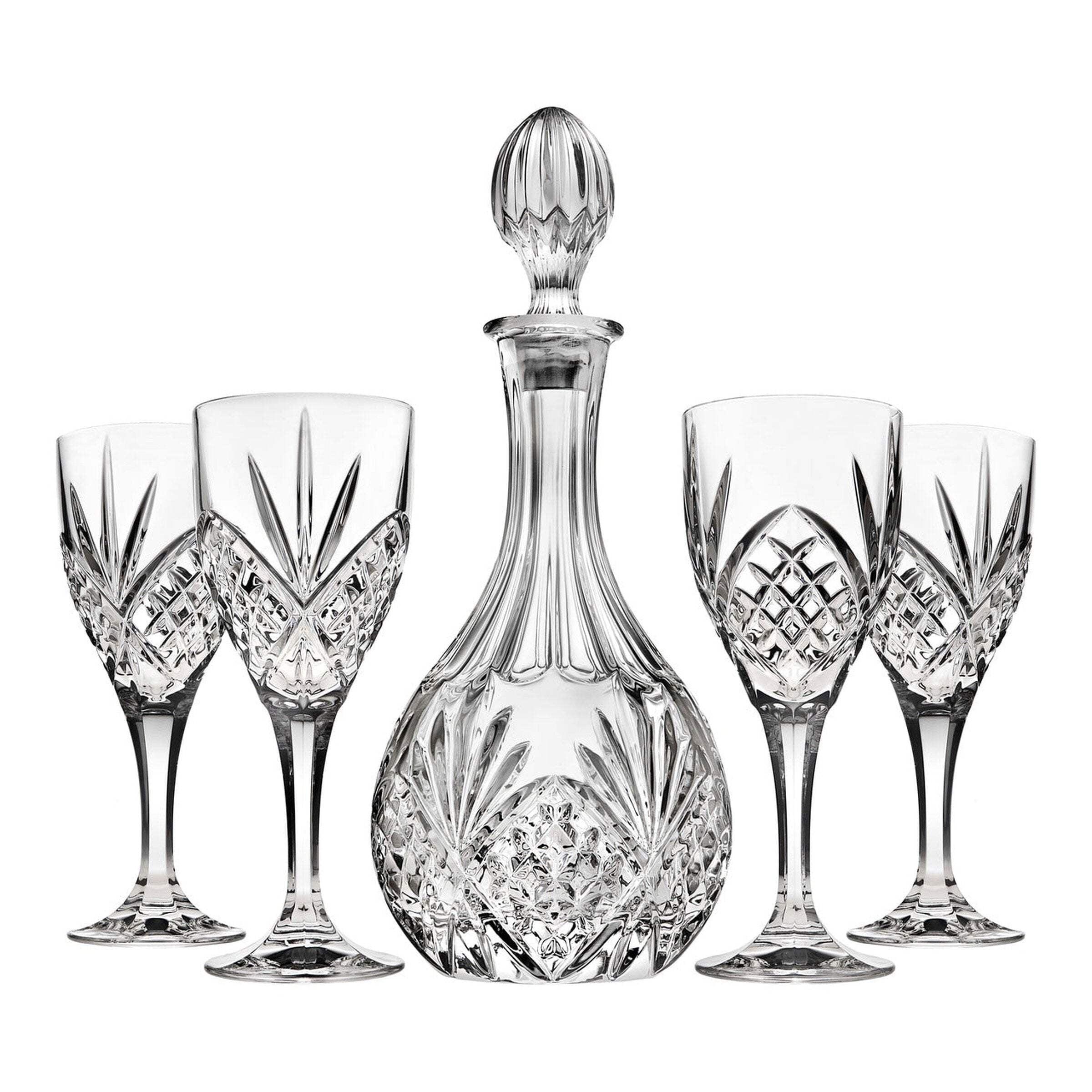 Dublin Crystal 5 Piece Wine Decanter 28oz & Goblet 12oz Set