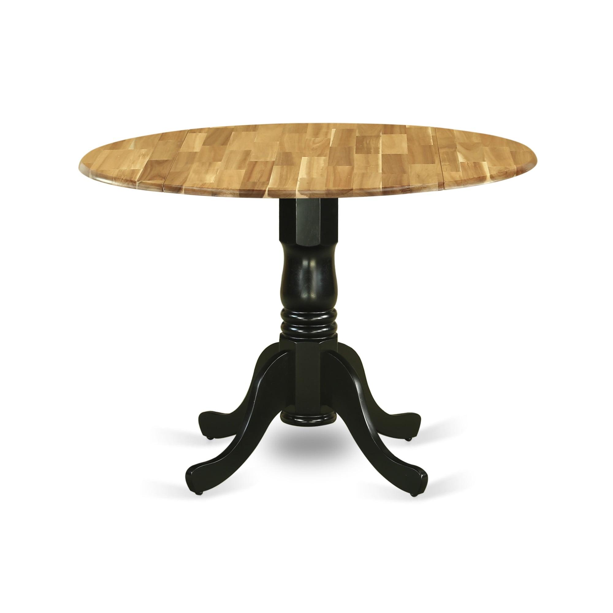 Acacia Wood Round Extendable Dining Table with Black Pedestal Base