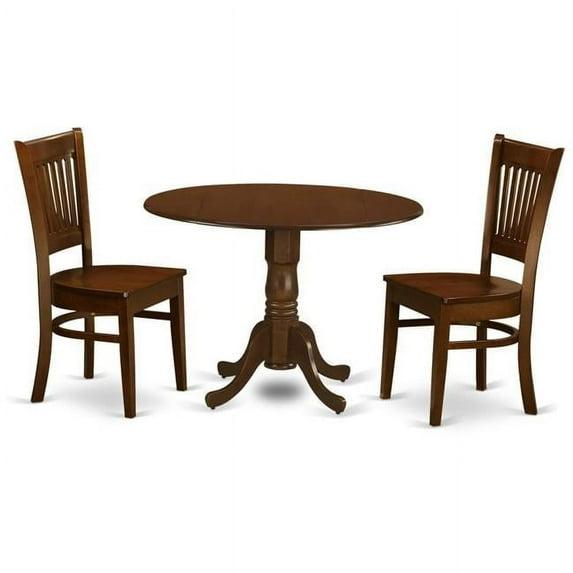 East West Furniture DLLY3-ESP-LC Dublin Table with 2 Drop - Leaf & Two Leather Seat Chairs, Espresso - 9 in. - 3 Piece