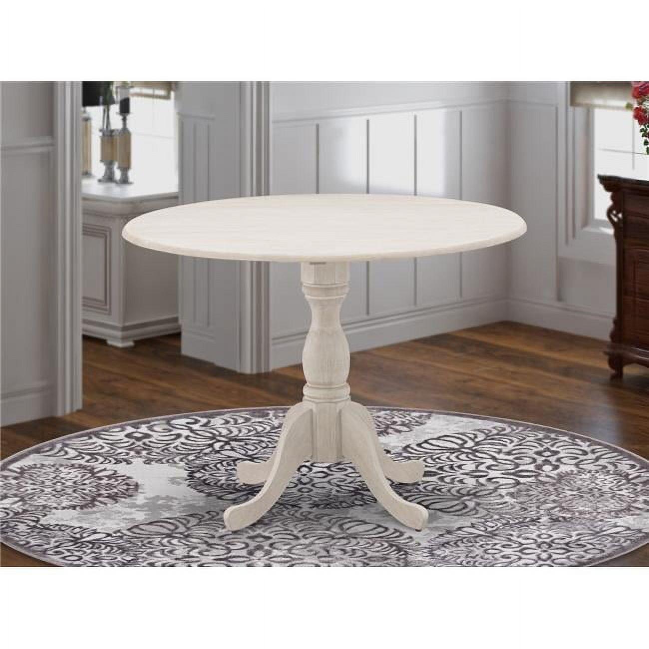 Linen White and Black Round Extendable Wood Dining Table