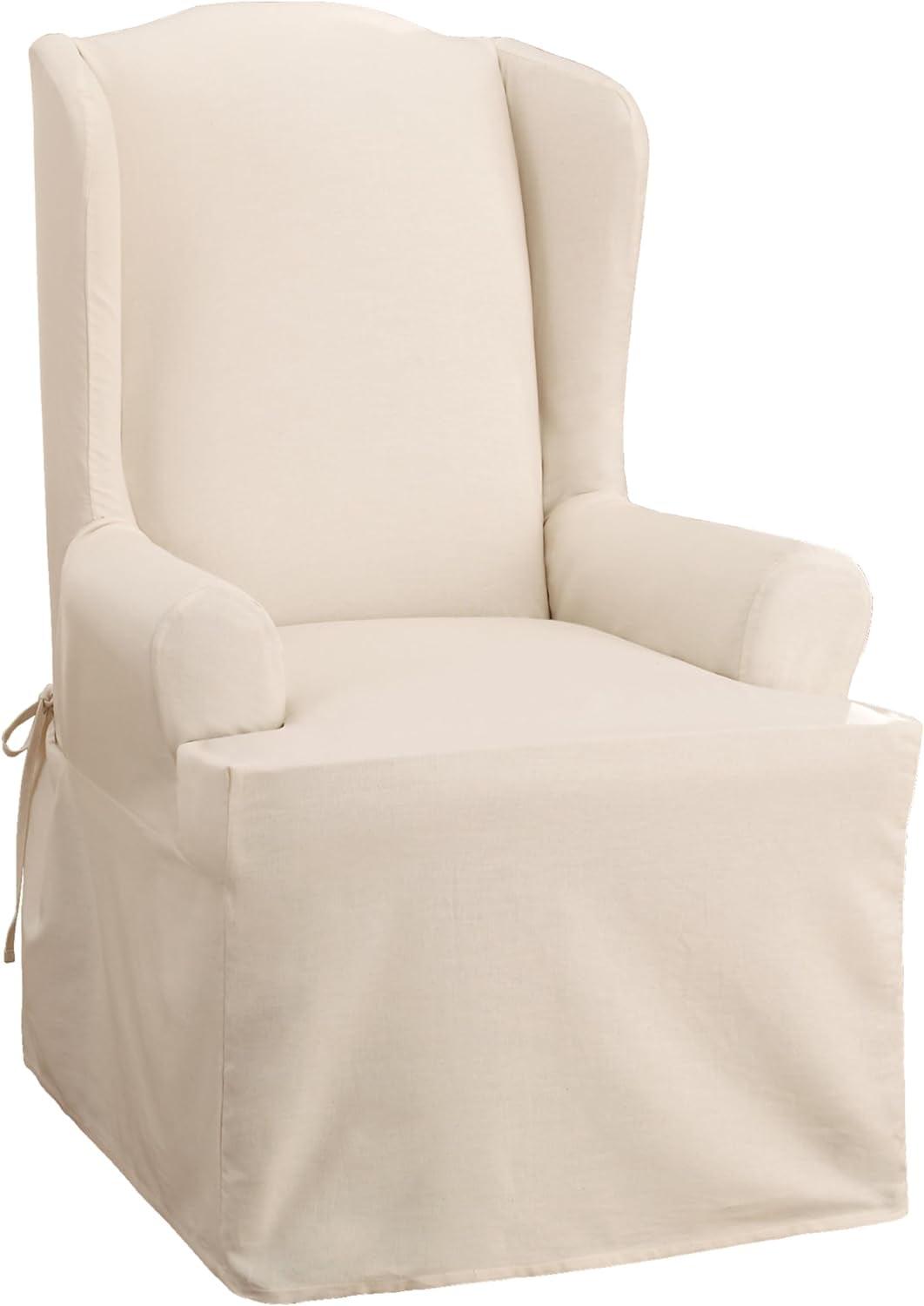 Crisp Natural Cotton Wingback Chair Slipcover with T-Cushion Fit