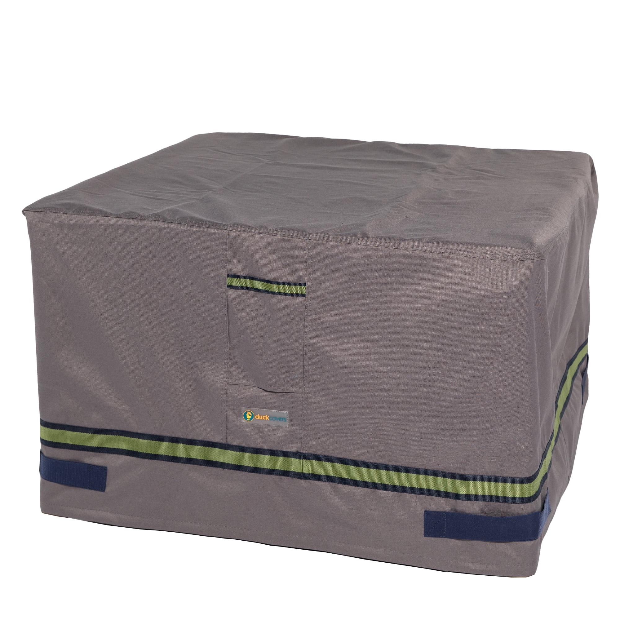 Grey Waterproof Square Fire Pit Cover with Sporty Webbed Accent