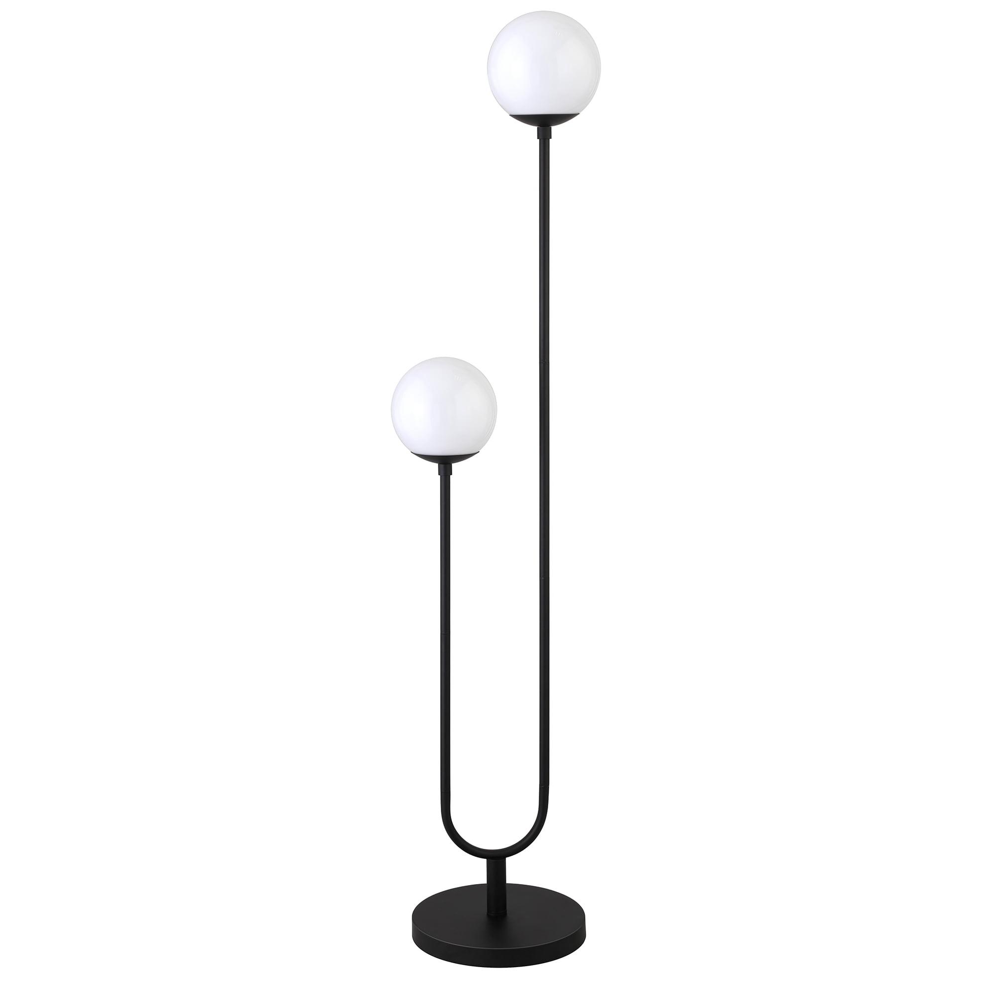 Art Deco-Inspired Blackened Bronze Floor Lamp with White Milk Glass