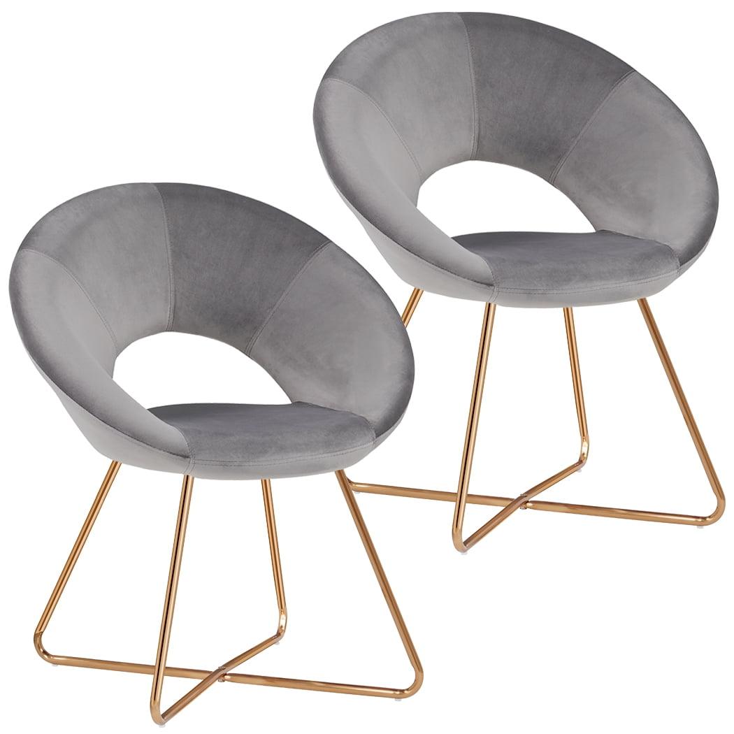 Duhome Modern Accent Chair Set of 2 with Gold Legs, Upholstered Sofa Side Chair Round for Living Room Velvet Gray