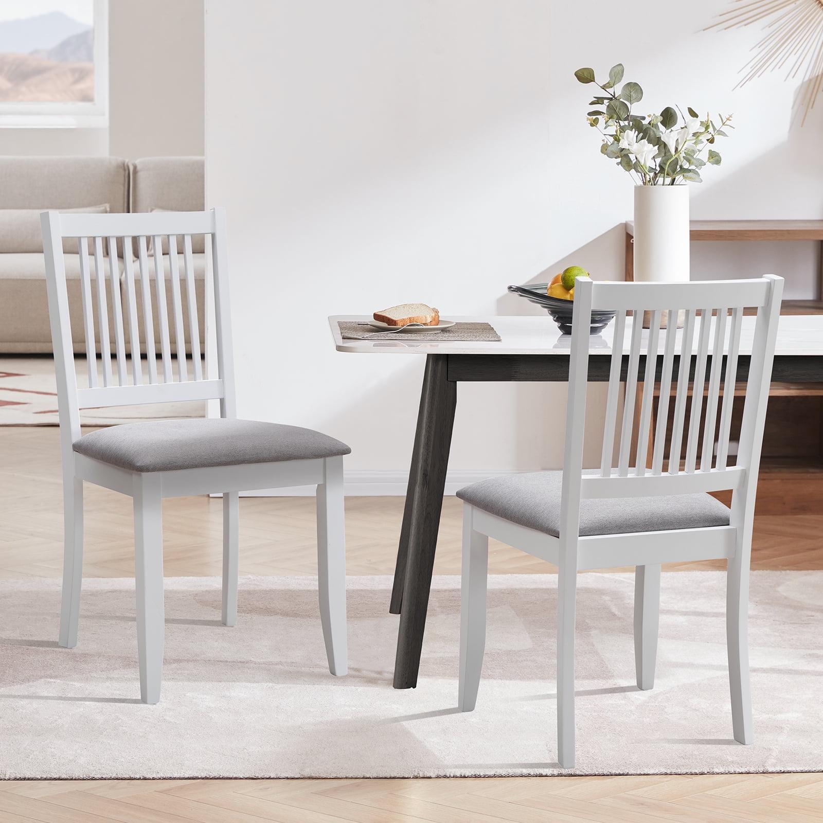 White Rubberwood Slat Back Upholstered Dining Side Chair