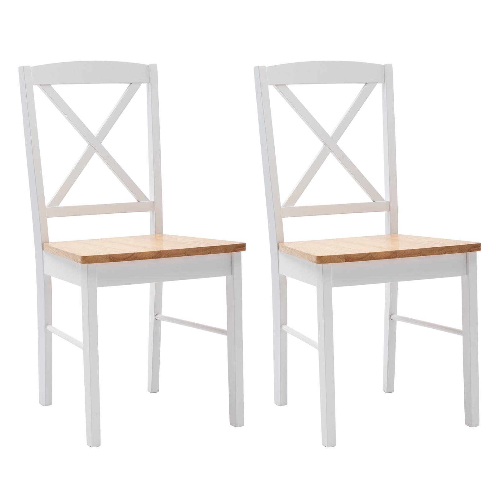 White Cross Back Dining Side Chairs with Natural Wood Seat