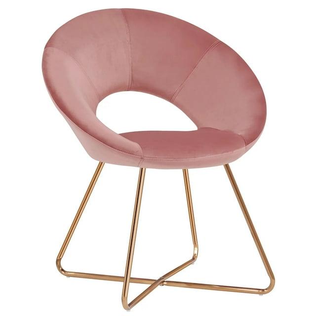 Duhome Velvet Accent Chair with Gold Metal Legs for Living Room Modern Makeup Vanity Chair Glam Desk Chair for Bedroom Furry Pink