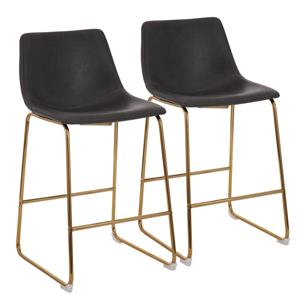 Duke 26" Gray Leather and Gold Metal Counter Stool Set