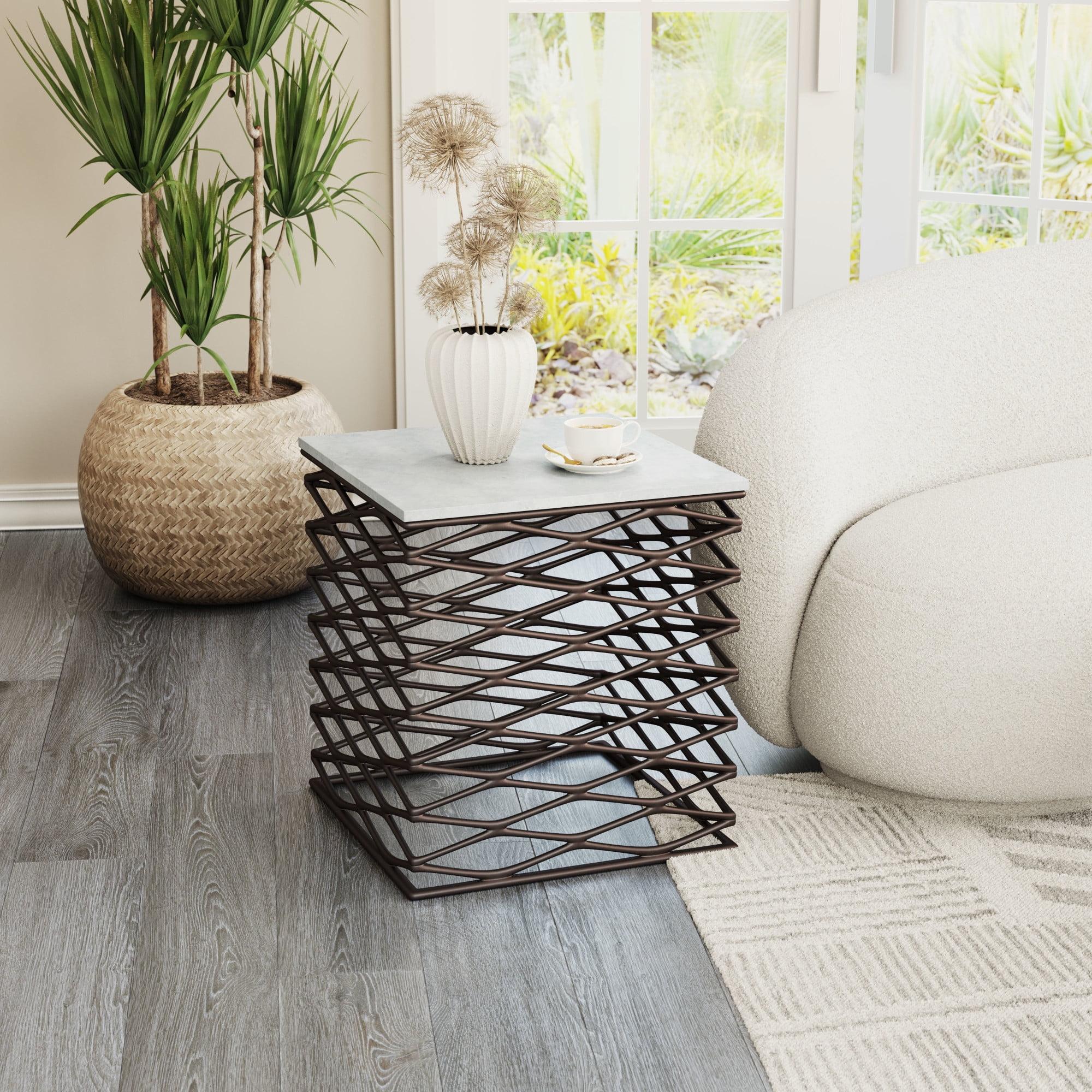 Zuo Duke Side Table White & Antique Bronze
