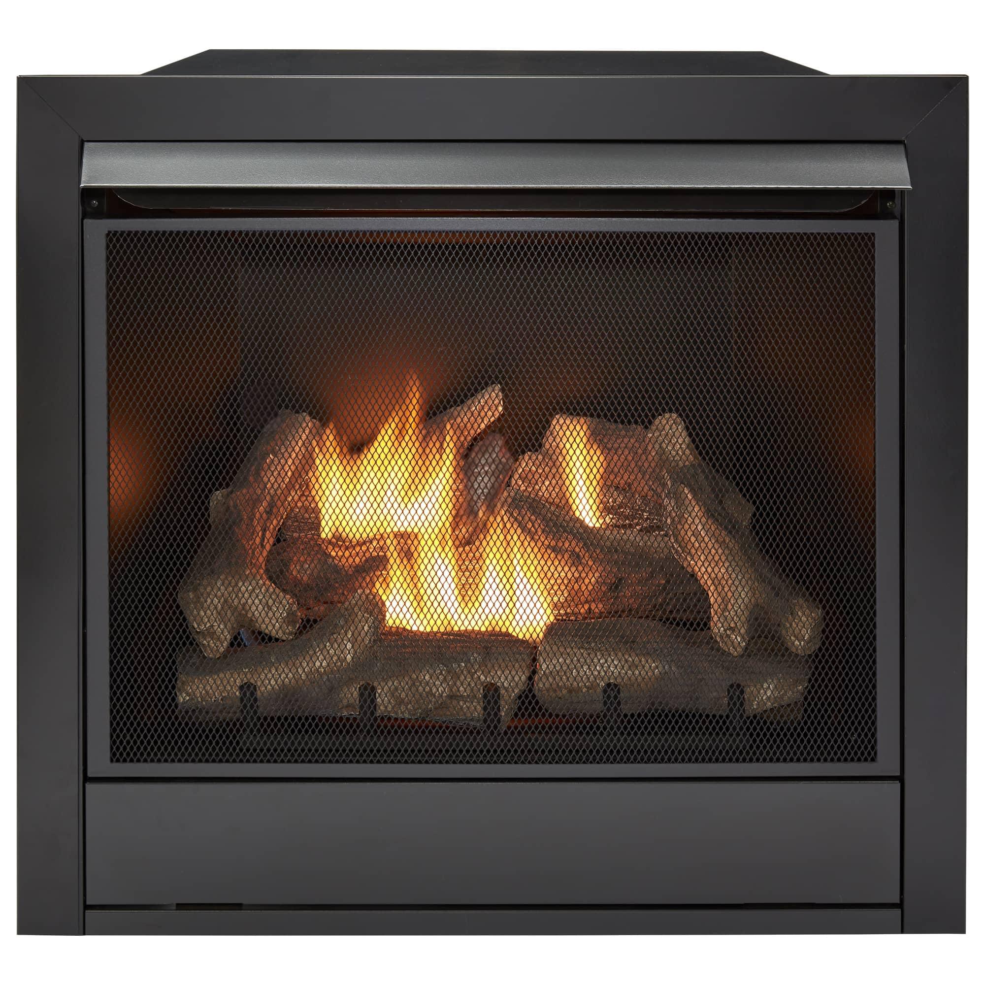 Black Dual Fuel Ventless Gas Fireplace Insert with Mantel