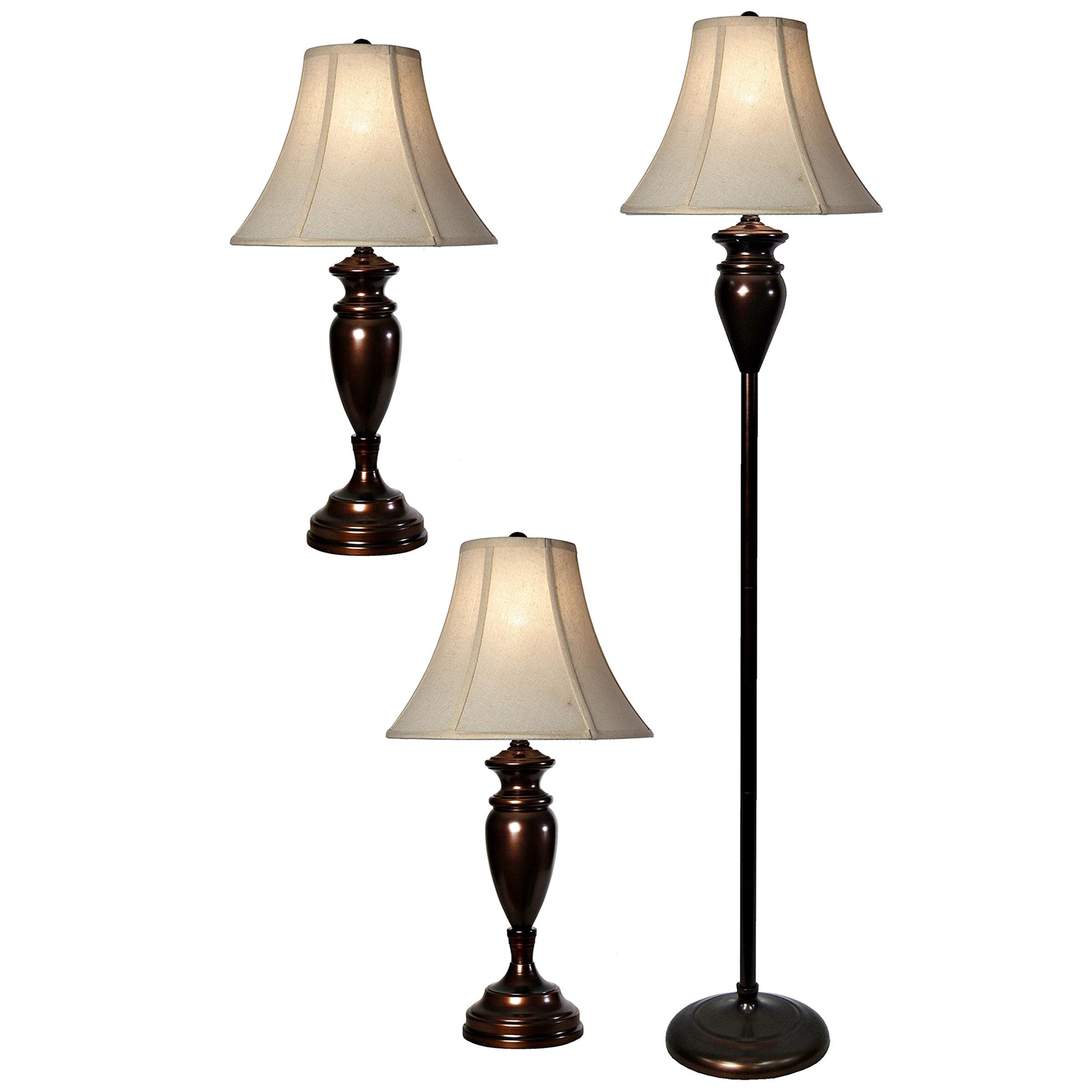 Dunbrook Dark Bronze Lamp Set with White Fabric Shades