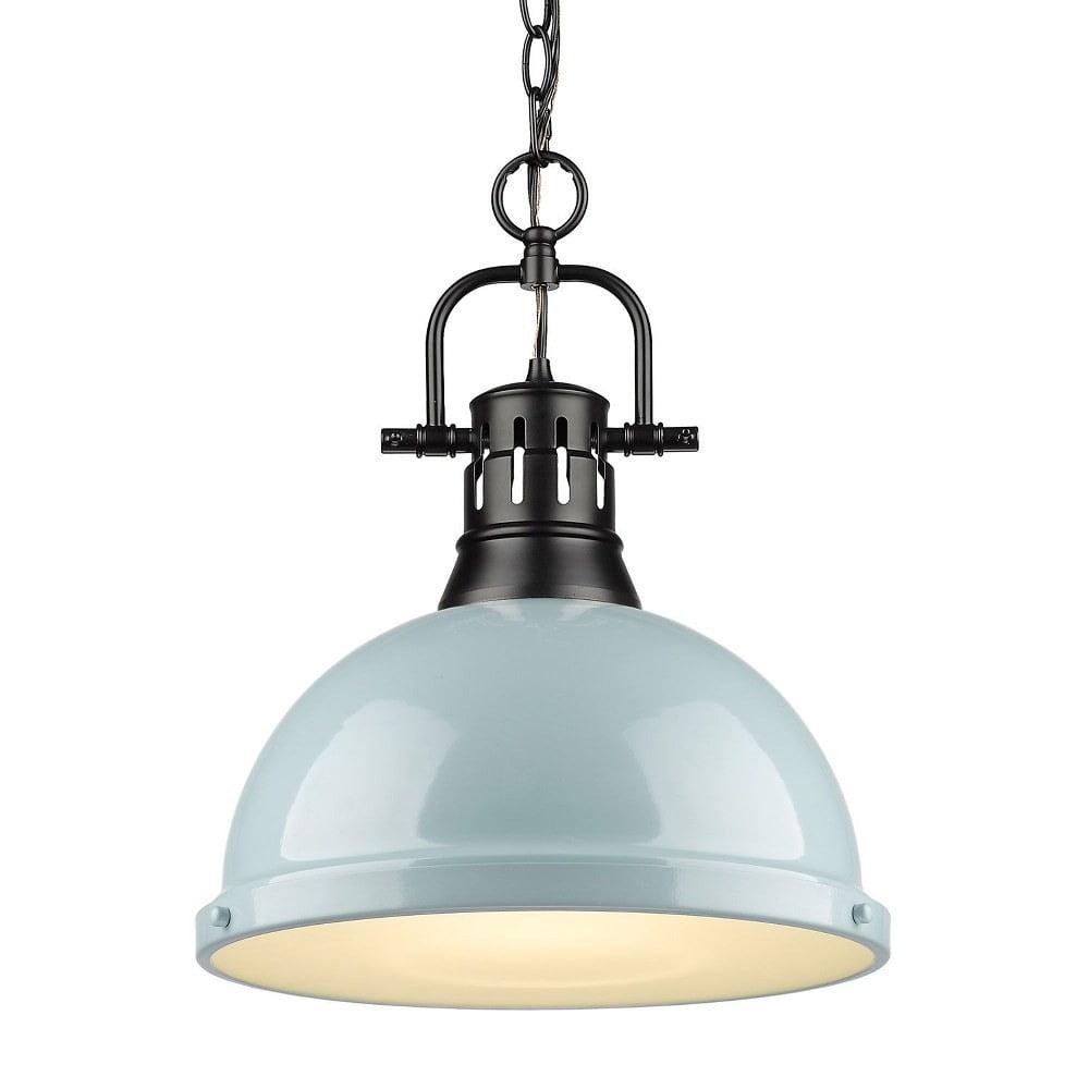 Matte Black and Sea Foam 14" Transitional Bowl Pendant Light