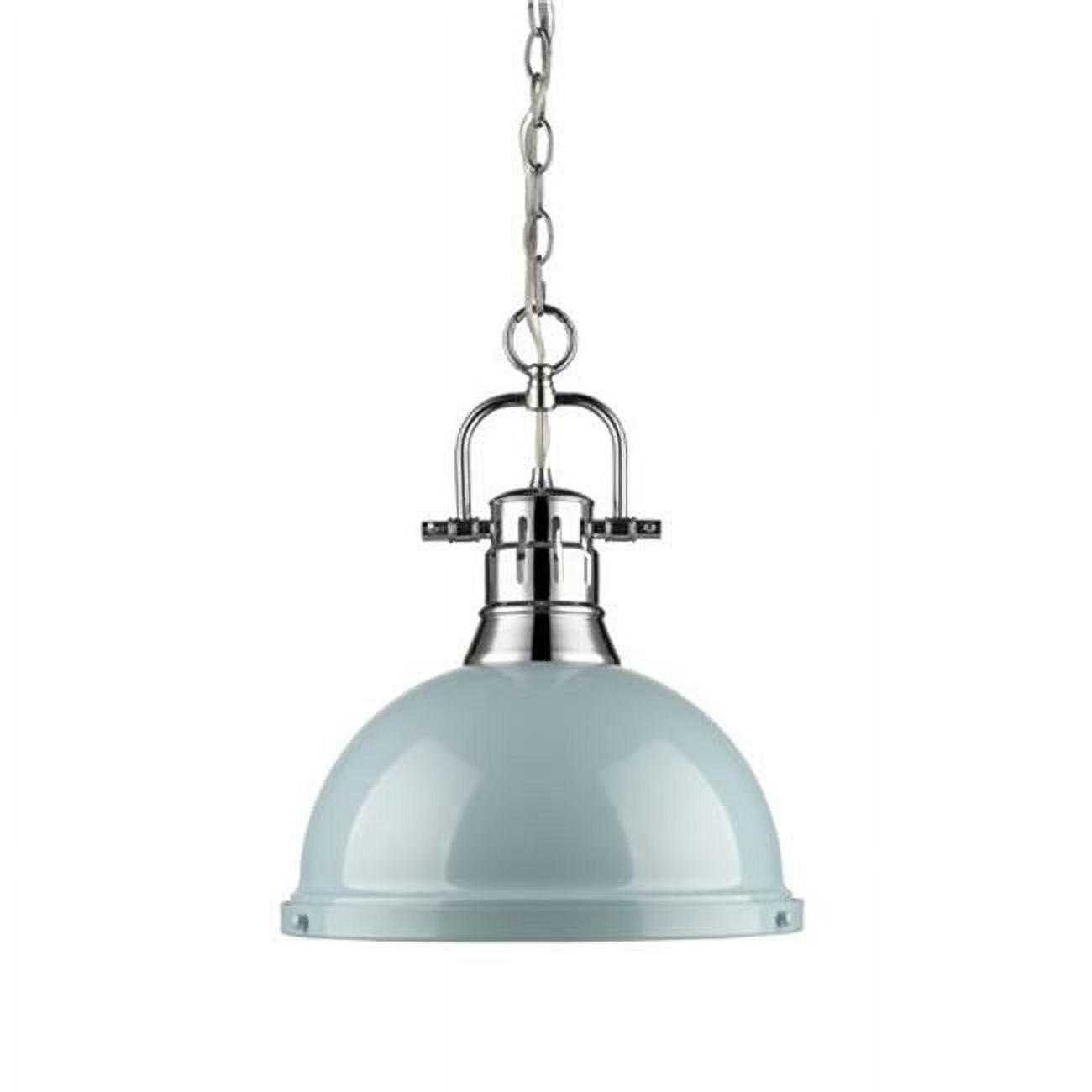 Transitional Seafoam Shade Chrome Large Pendant Light