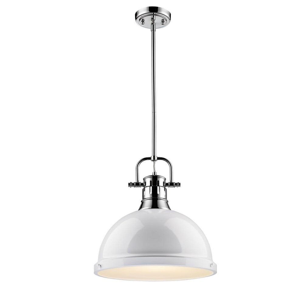 Transitional Large Chrome & White Glass Bowl Pendant Light