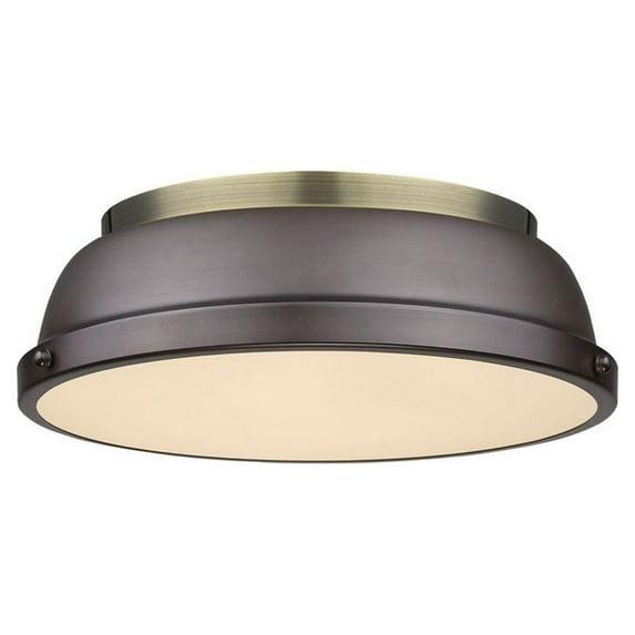 Golden Lighting Duncan 2-Light Flush Mount in Aged Brass with Rubbed Bronze
