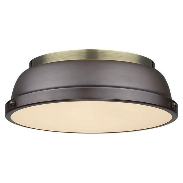 Golden Lighting Duncan 2-Light Flush Mount in Aged Brass with Rubbed Bronze