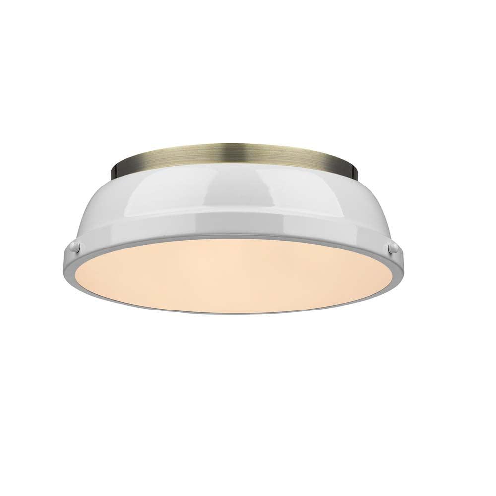 Golden Lighting Duncan 2-Light Flush Mount in Aged Brass with White