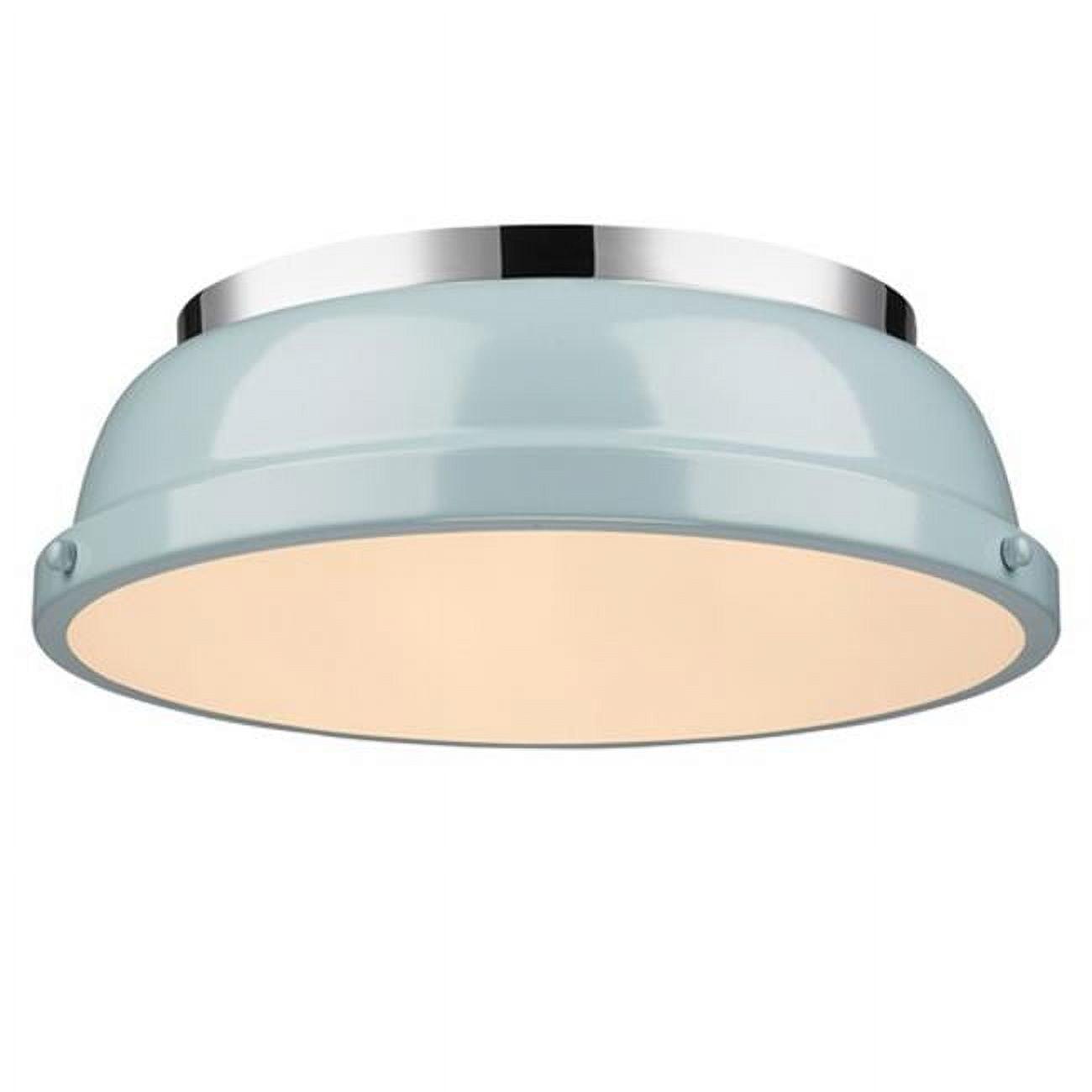 Golden Lighting Duncan 2-Light Flush Mount in Chrome with Seafoam