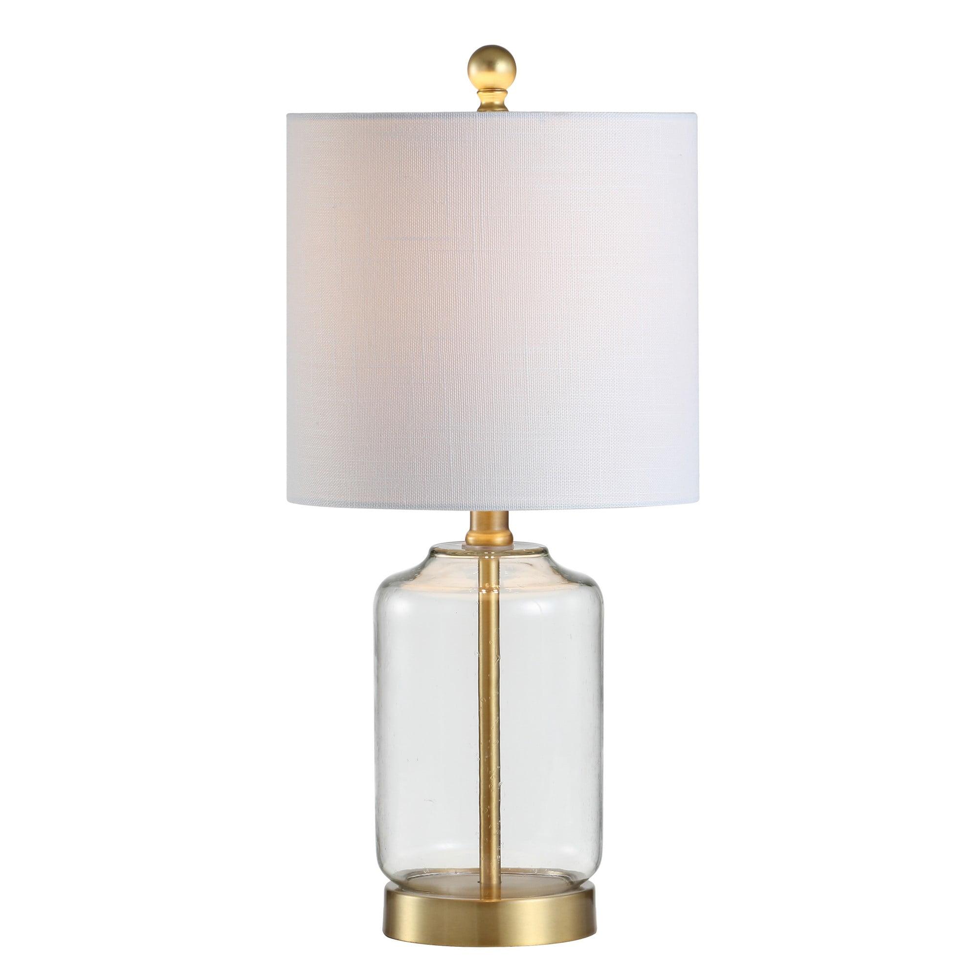 Duncan 20.5" Brass/Clear Glass Table Lamp with White Linen Shade