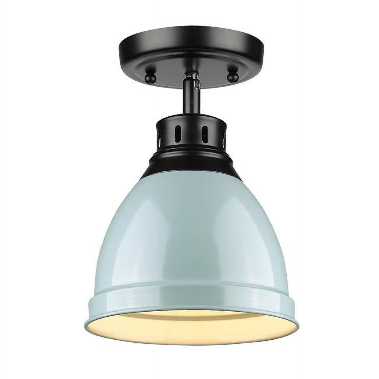 Golden Lighting Duncan 1-Light Flush Mount in Matte Black with Seafoam